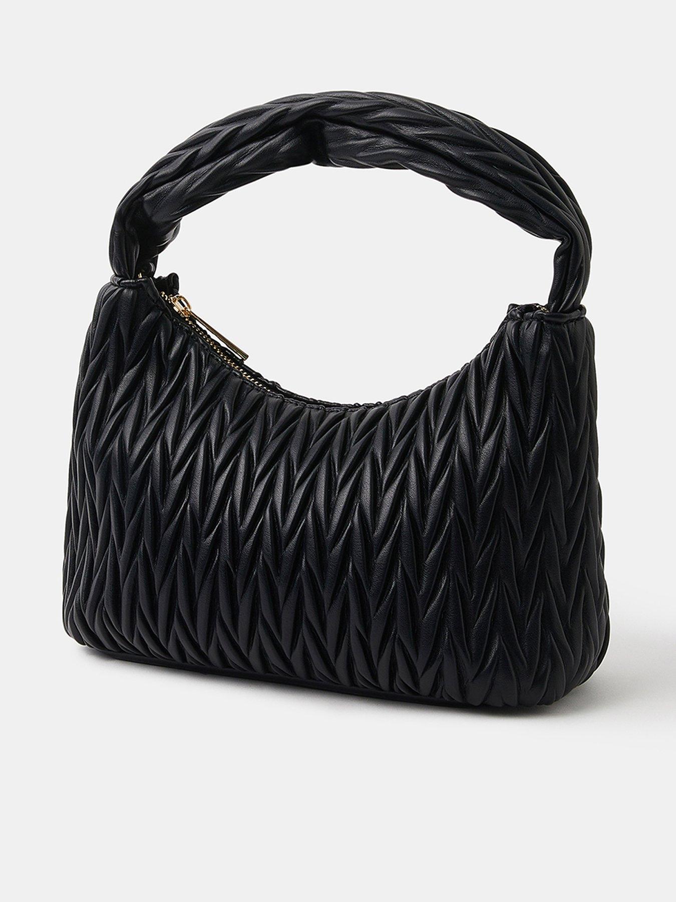 Accessorize Ruched Faux Leather Handbag - Black