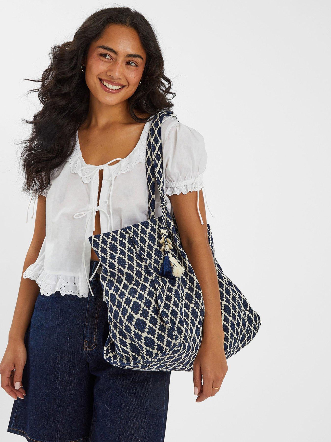 Image 2 of 5 of Accessorize Geometric Tote Bag - Navy