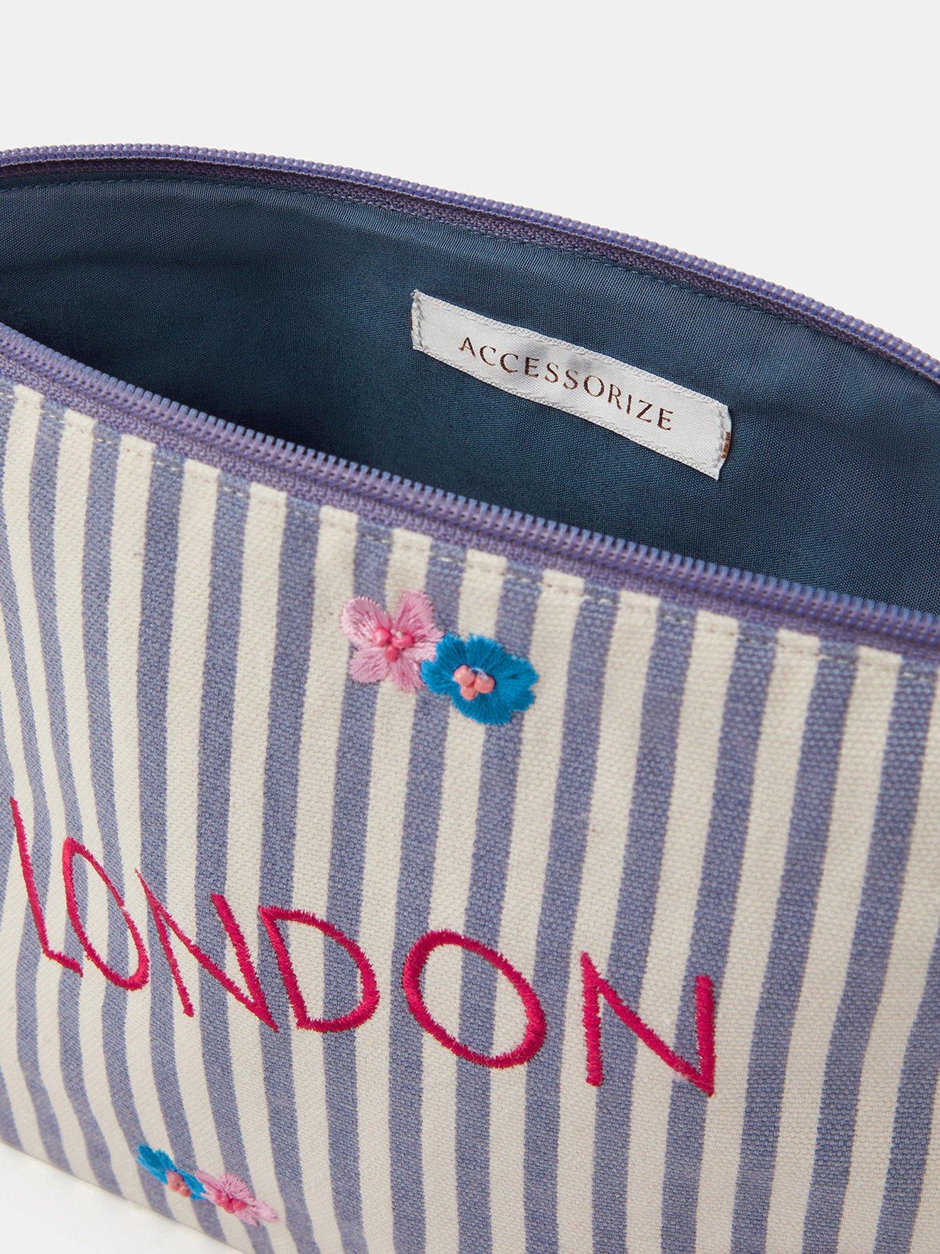 Image 3 of 3 of Accessorize London Stripe Make Up Bag - Blue