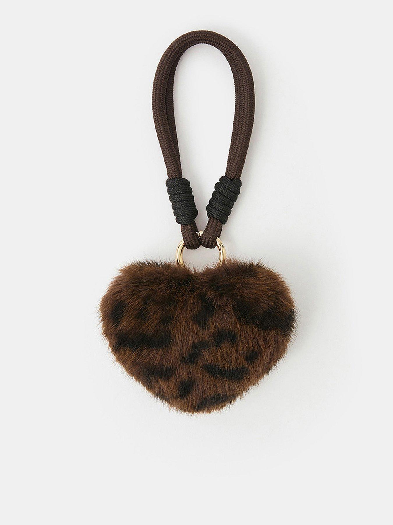 Accessorize Fluffy Leopard Heart Bag Charm - Multi