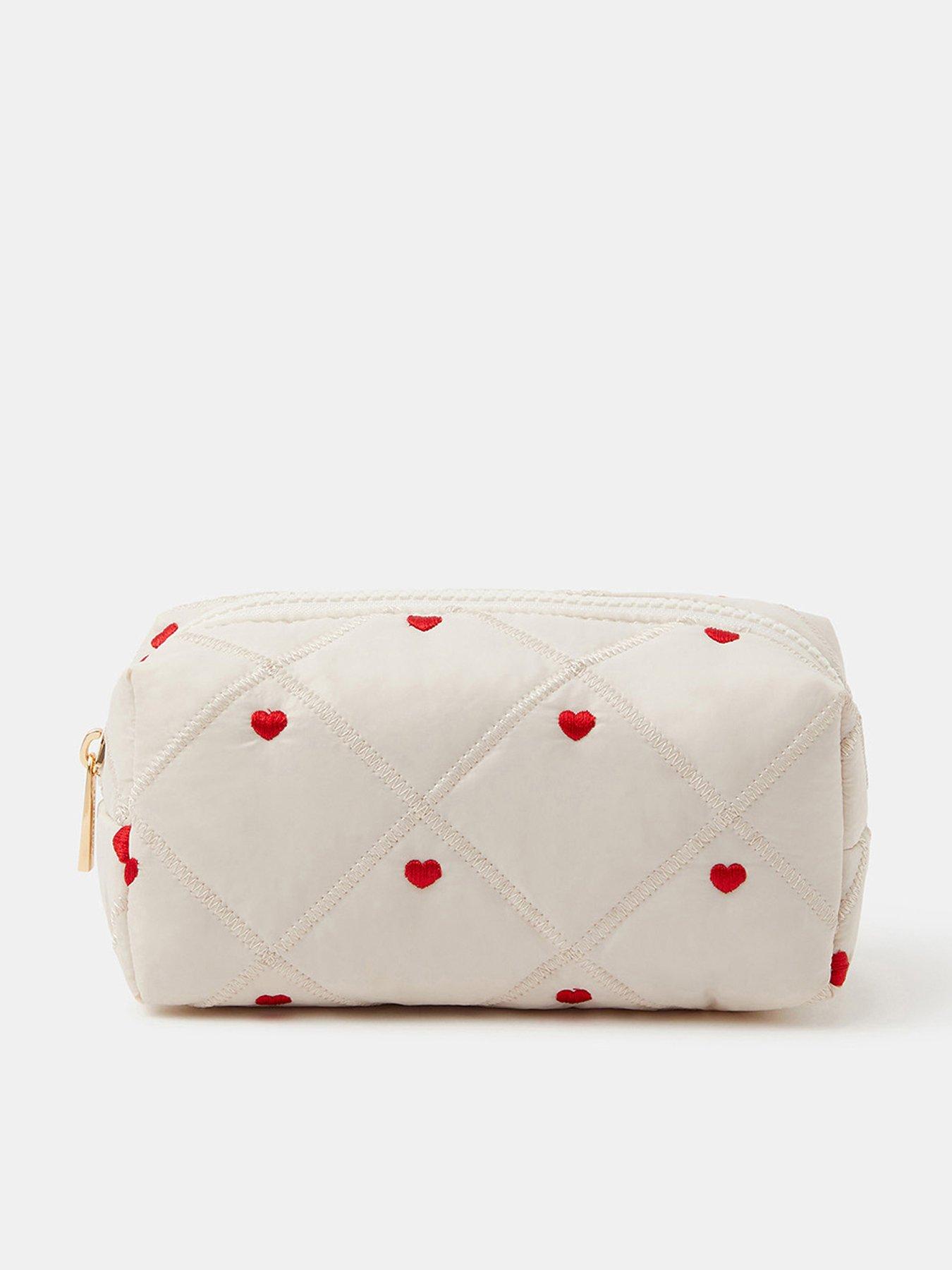 undefined Heart Quilted Make Up Bag - Cream
