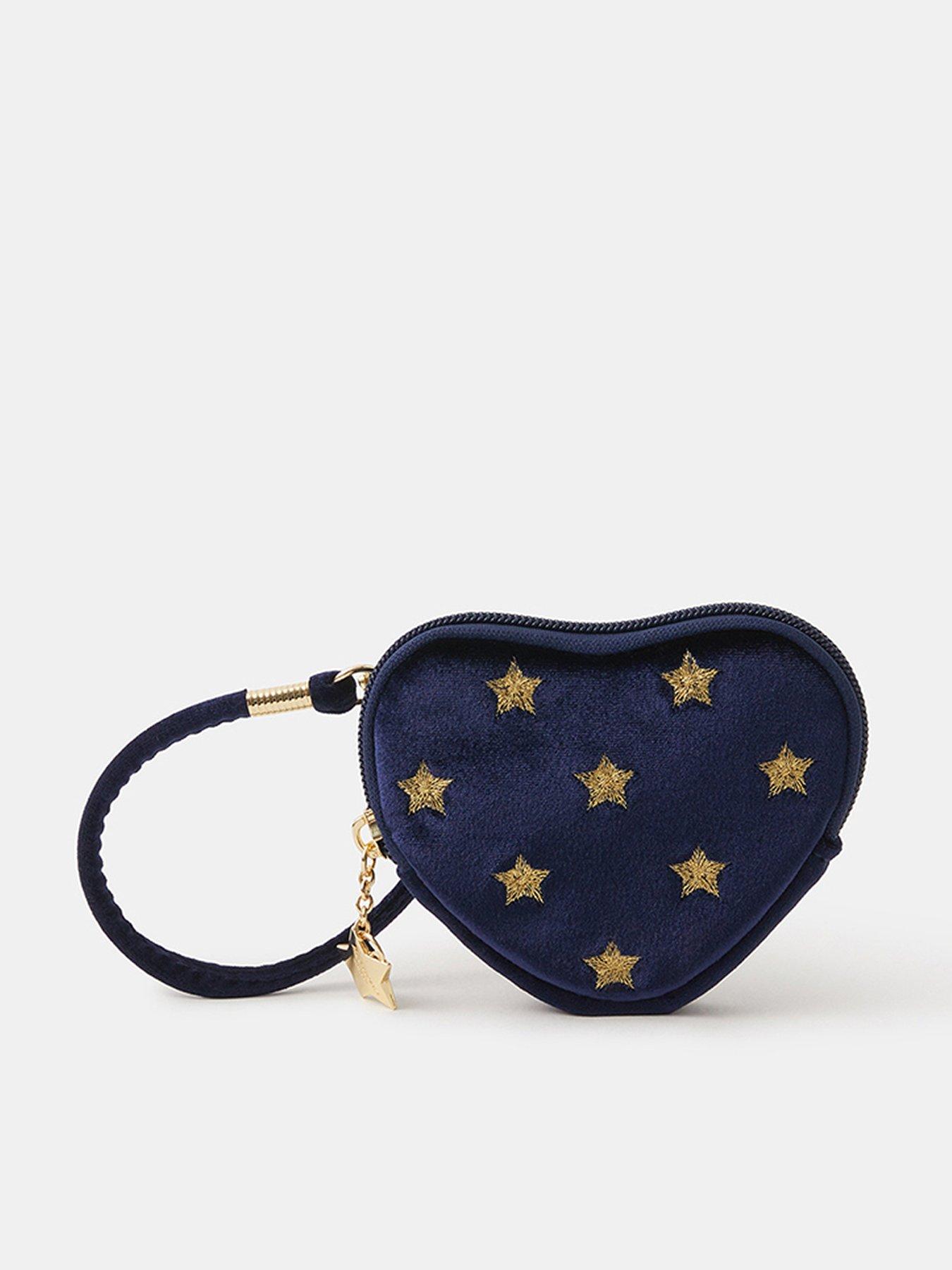 Accessorize Star Embroidered Heart Coin Purse - Navy