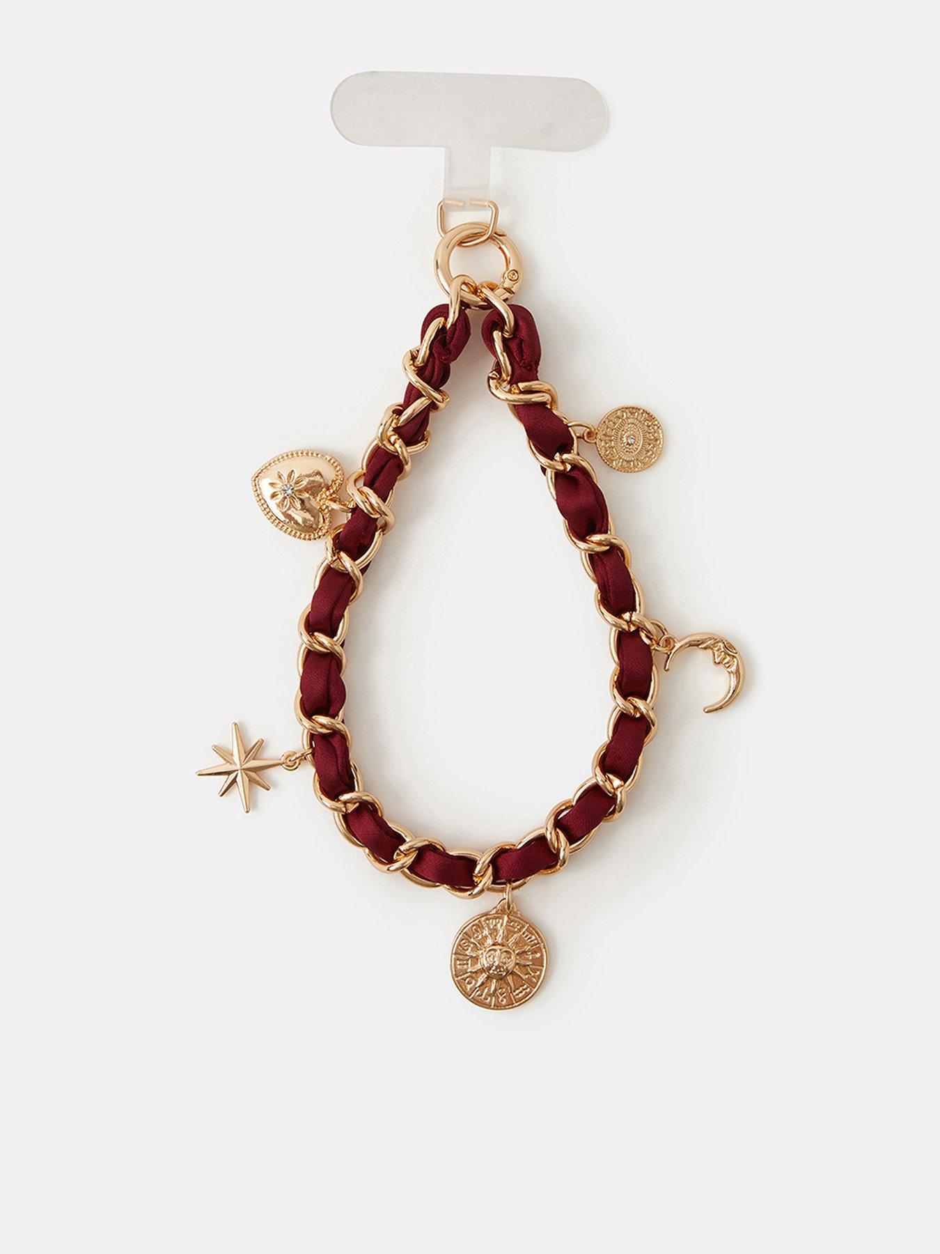 undefined Celestial Satin Chain Wrist Phone Strap - Red