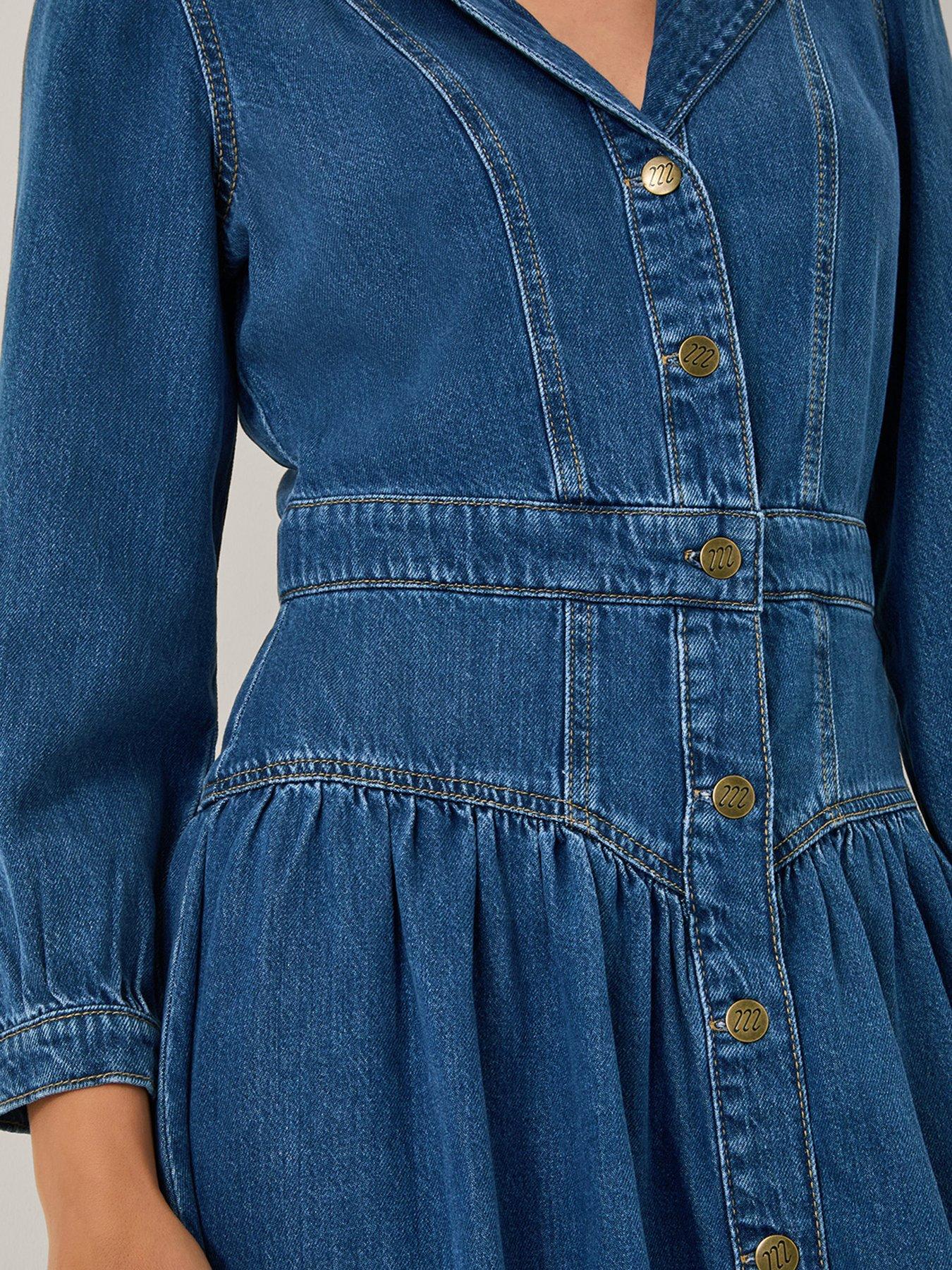Image 5 of 5 of Monsoon Tamsin Button Dress - Blue