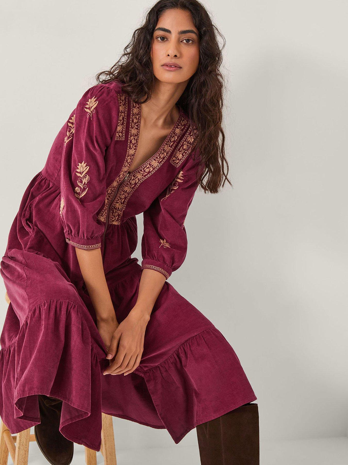 undefined Mia Embroidered Cord Dress - Red