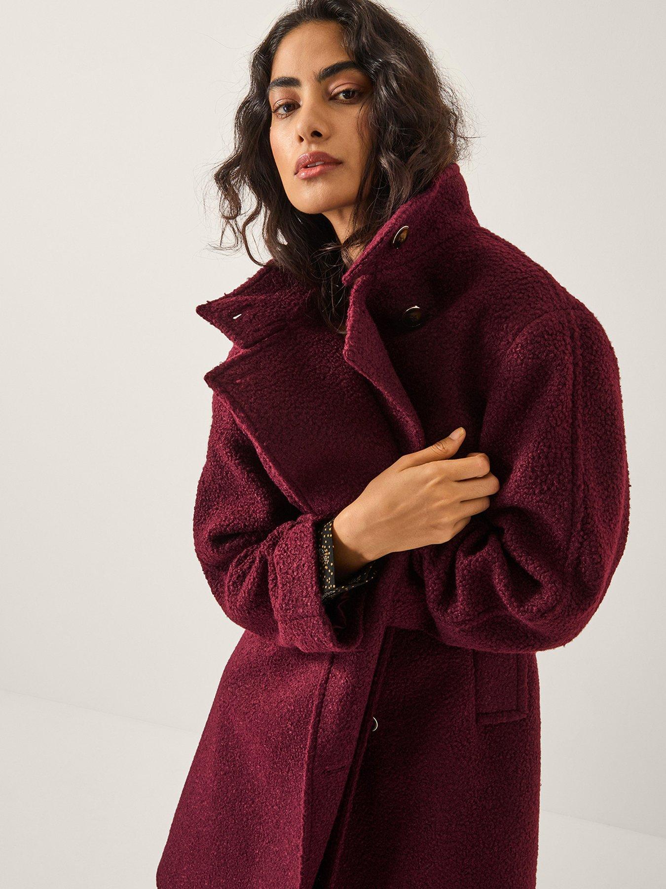 Image 1 of 4 of Monsoon Freya Boucle Coat - Burgundy