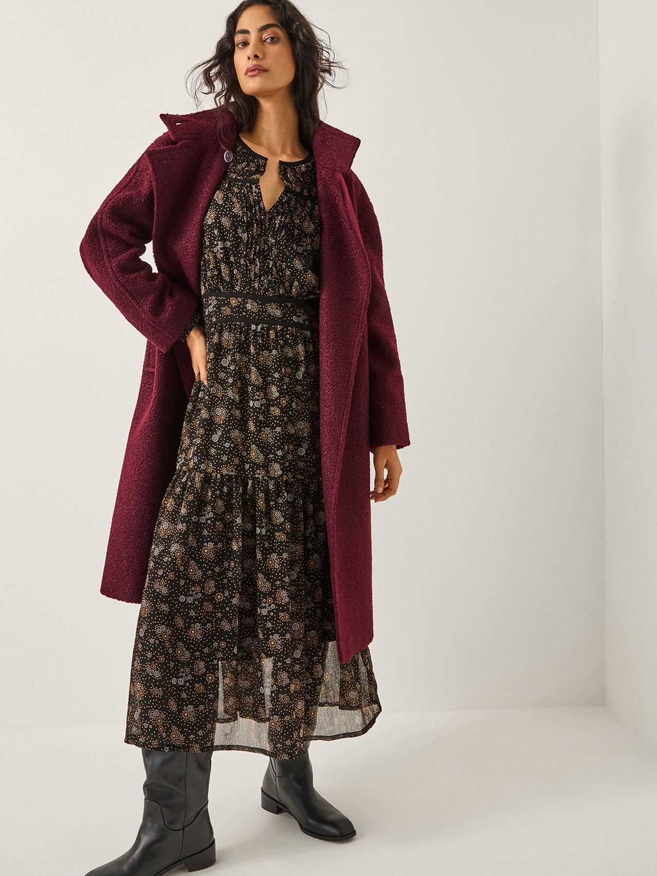 Image 3 of 4 of Monsoon Freya Boucle Coat - Burgundy