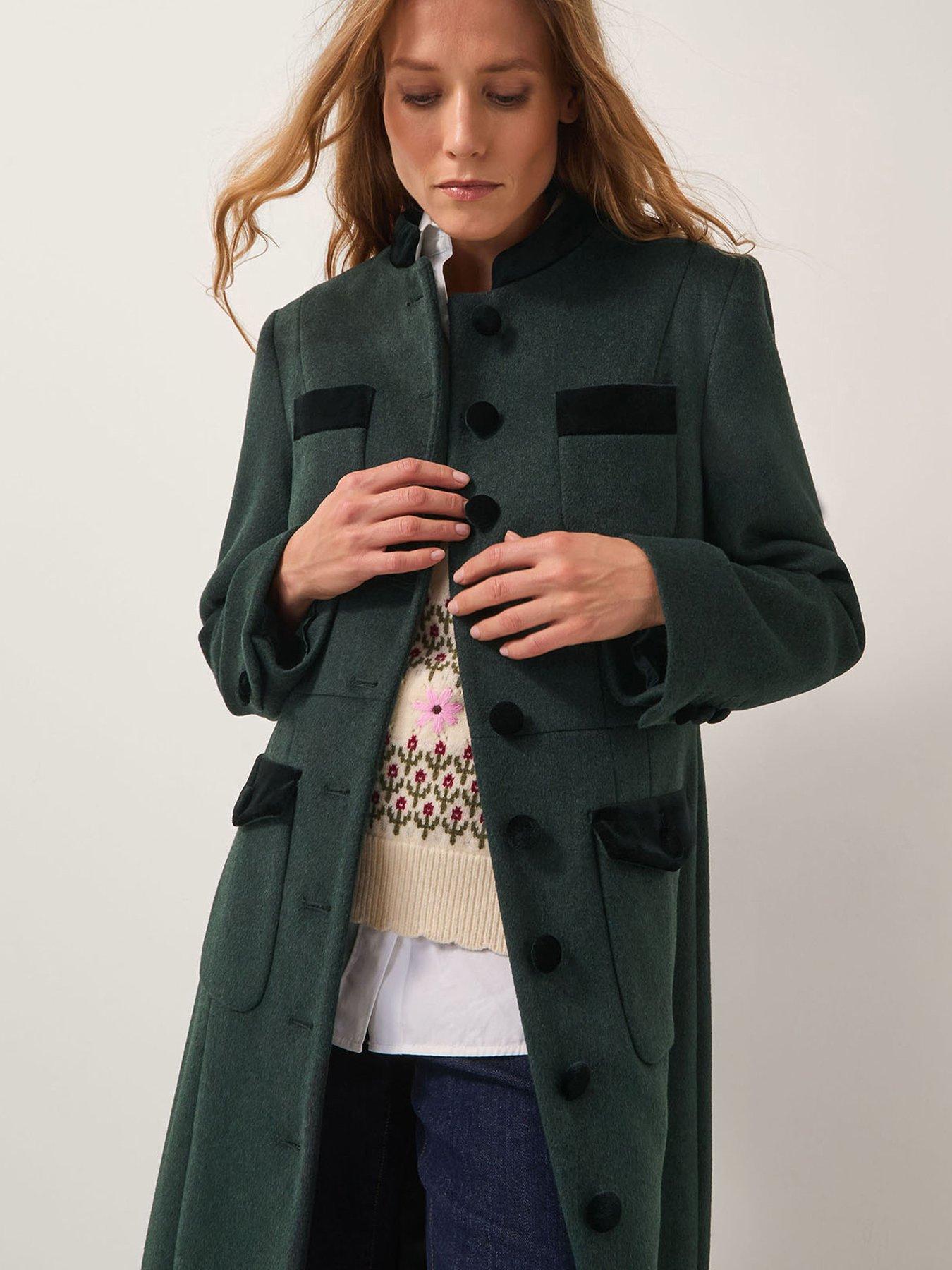 Monsoon Viv Velvet Trim Coat - Green