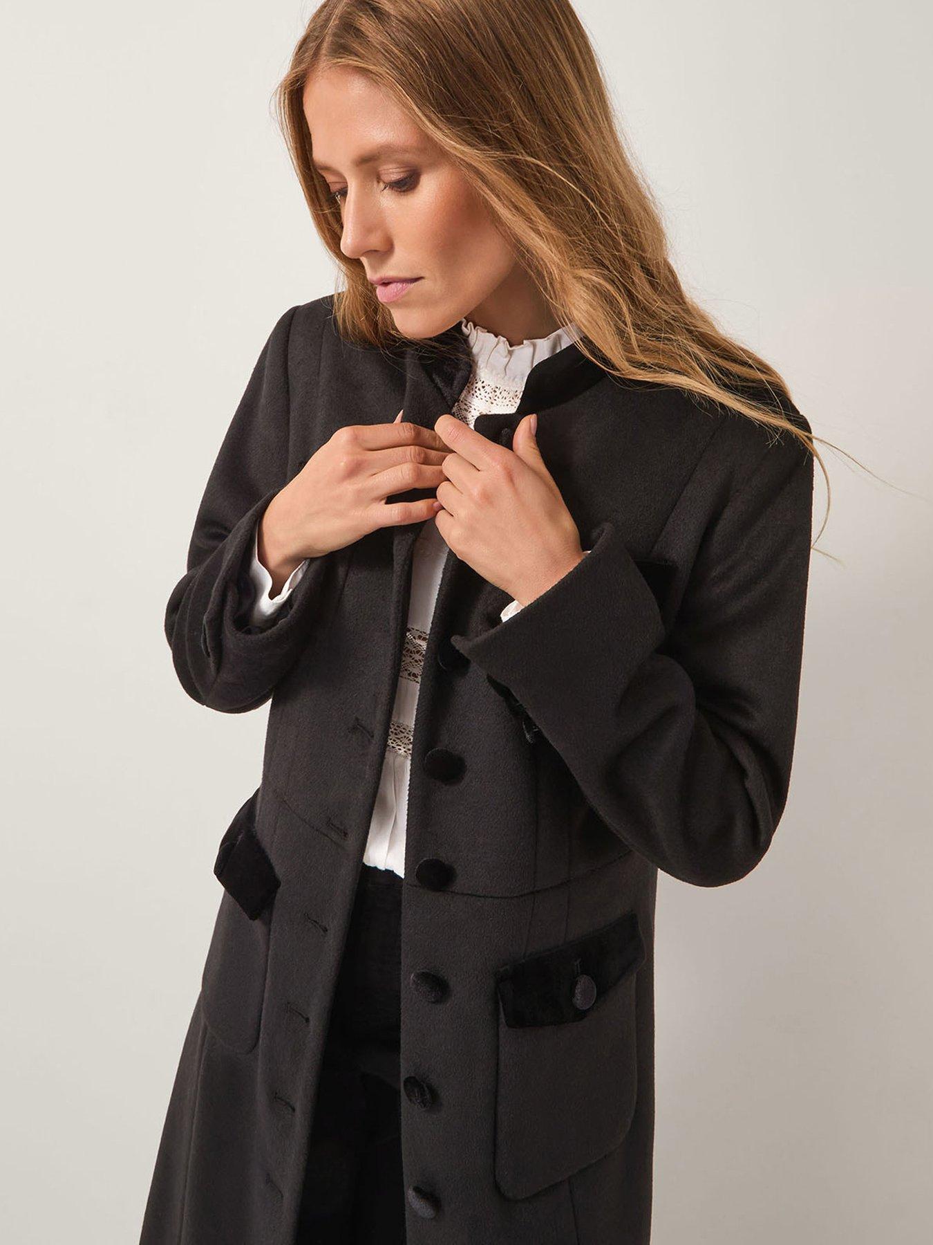 Monsoon Viv Velvet Trim Coat - Black