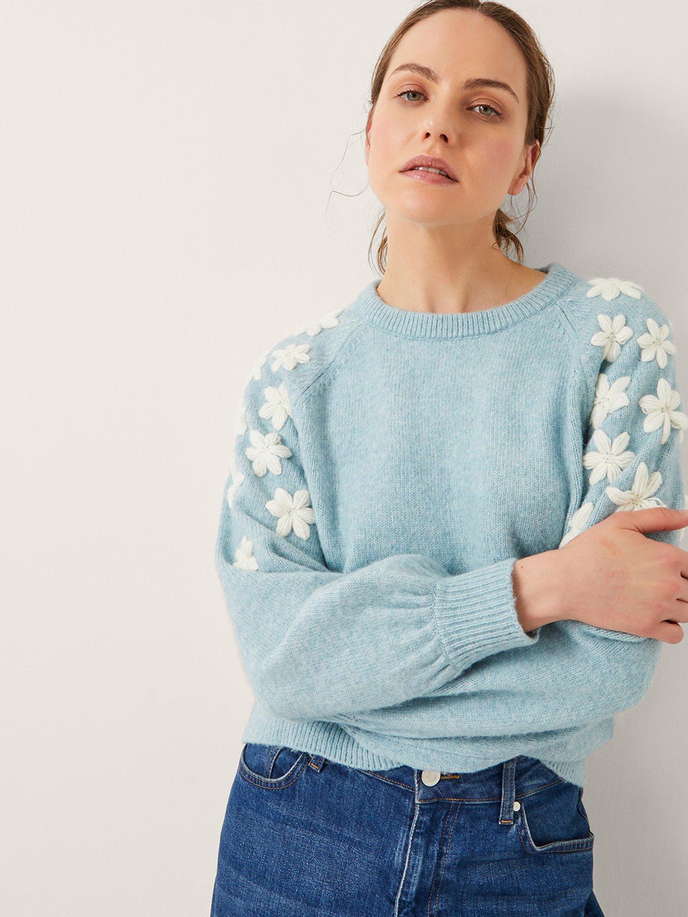 undefined Eva Embroidered Sleeve Jumper Blue - Blue
