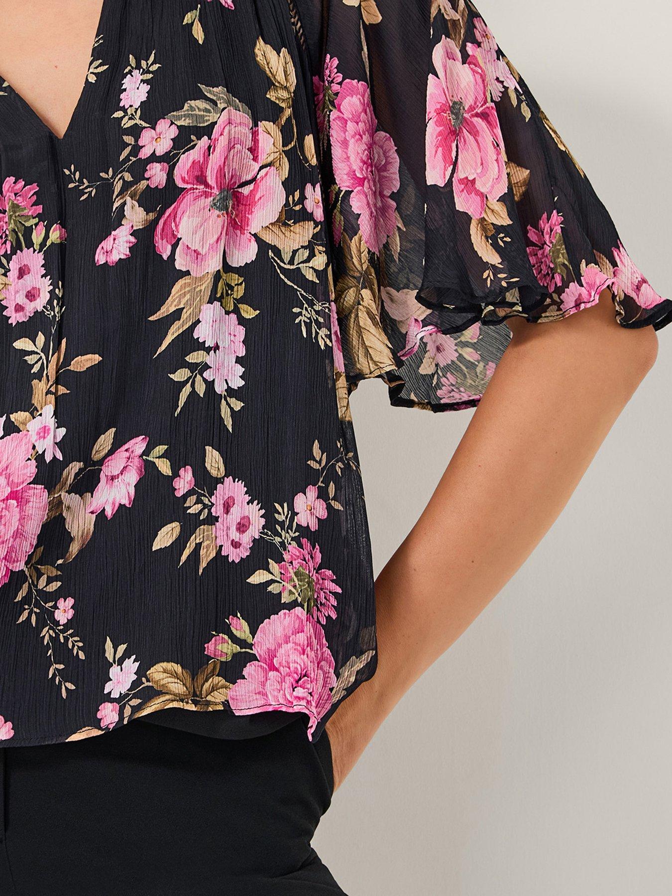 Image 5 of 5 of Monsoon Mariel Floral Print Top - Black