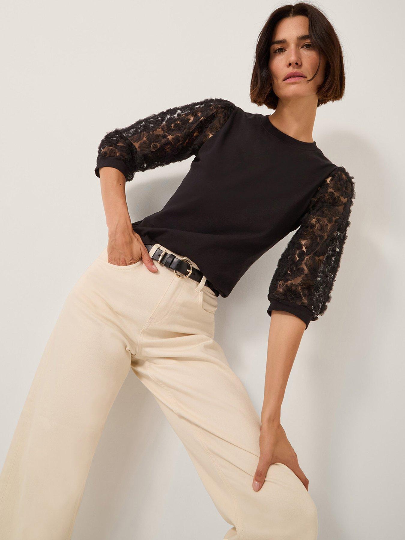 undefined Flavia Fabric Mix Top - Black