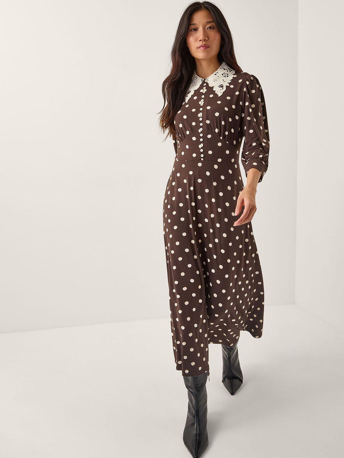 Monsoon Paris Spot Jersey Dress Chocolate Very