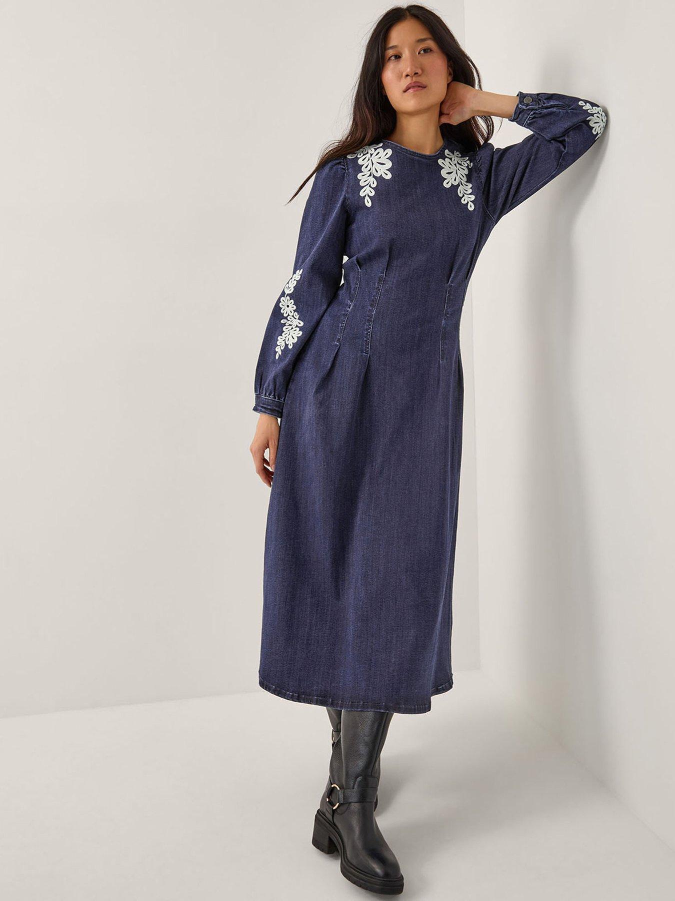 Monsoon Eileen Embroidred Dress - Indigo