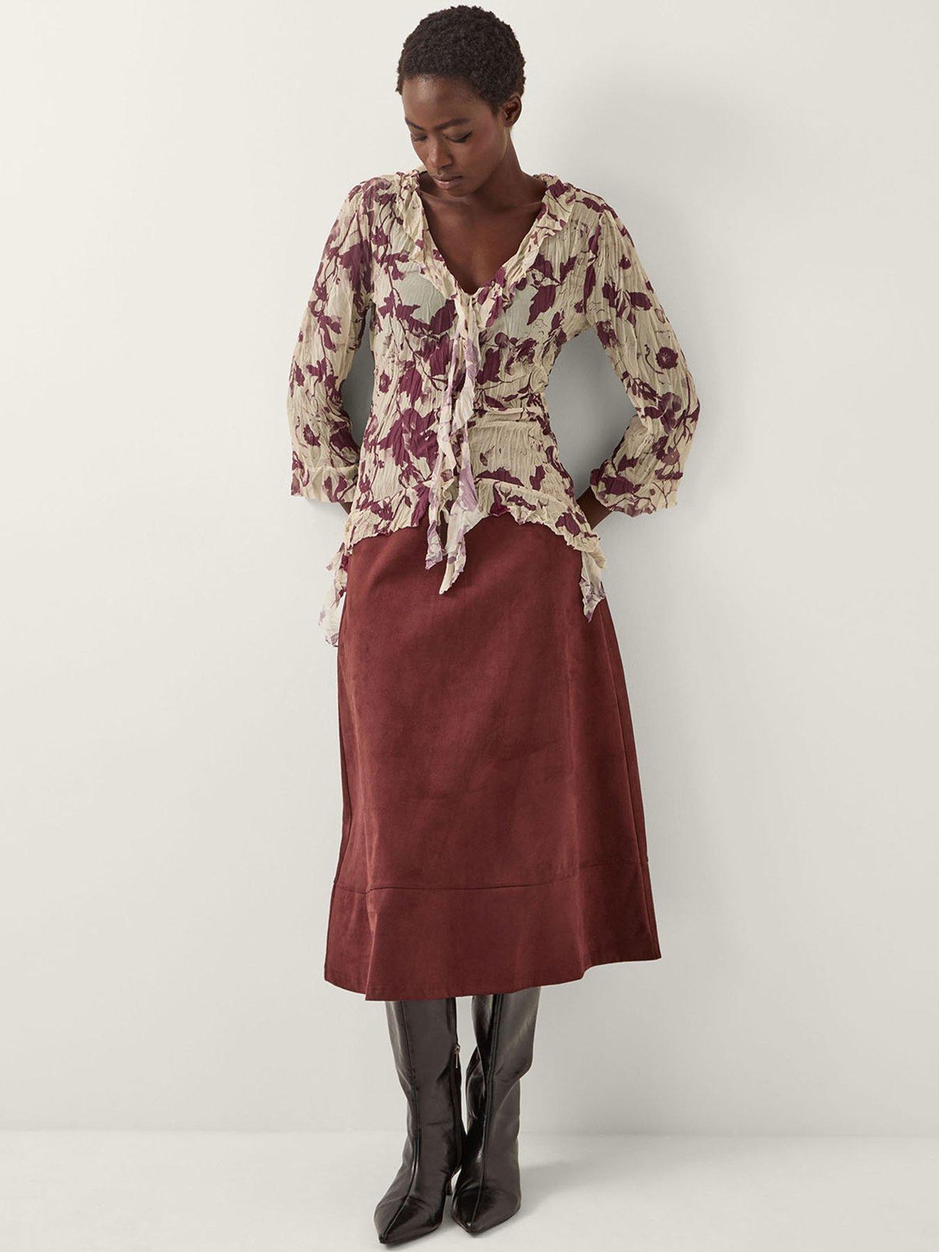 Monsoon Bora Blurred Floral Top - Brown