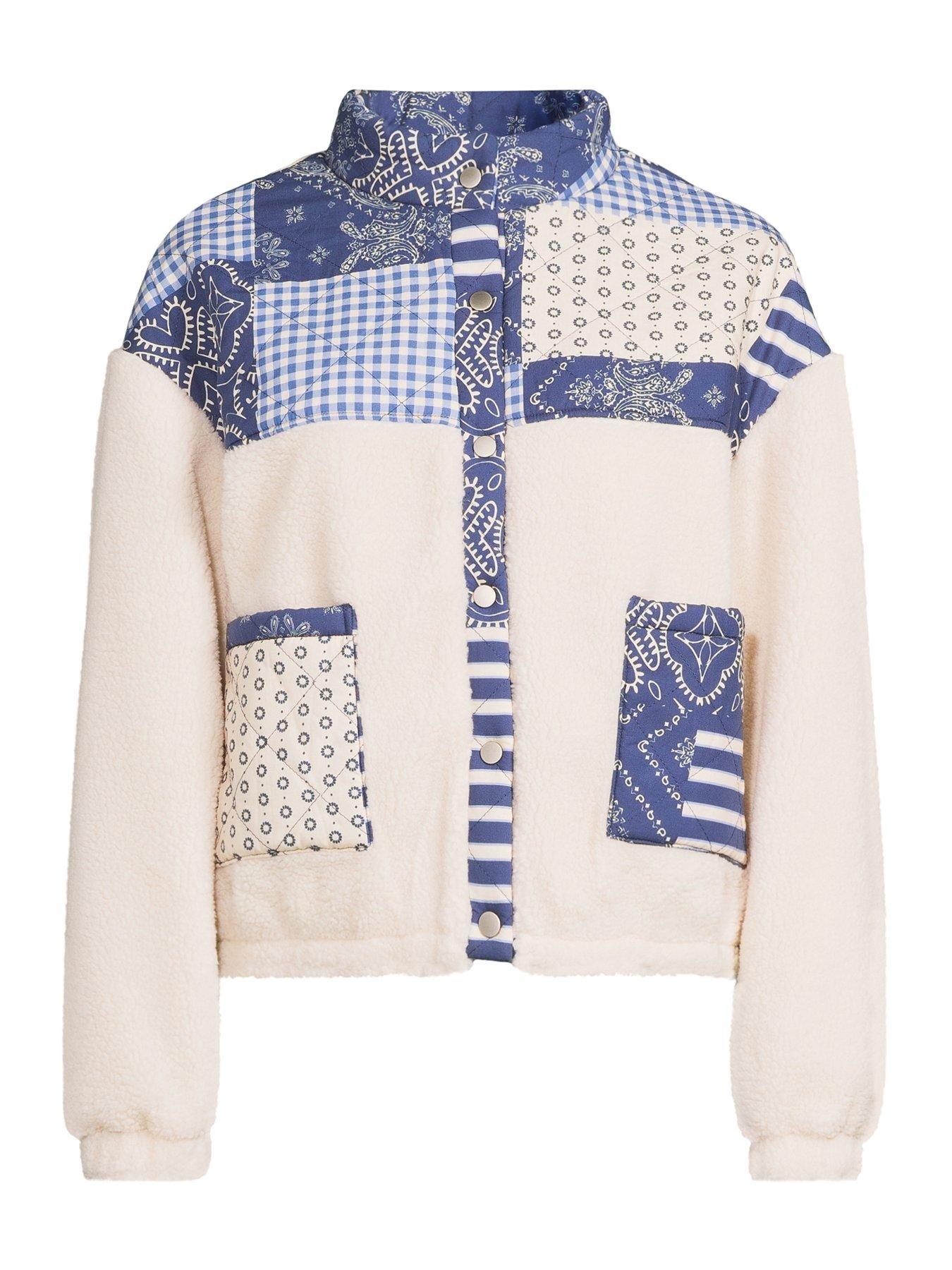 Image 7 of 7 of The Very Collection Quilted Patchwork Borg Bomber Jacket - Cream