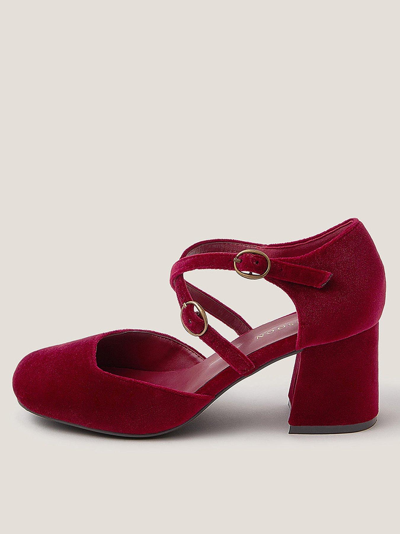 undefined Gia Velvet Maryjanes - Burgundy