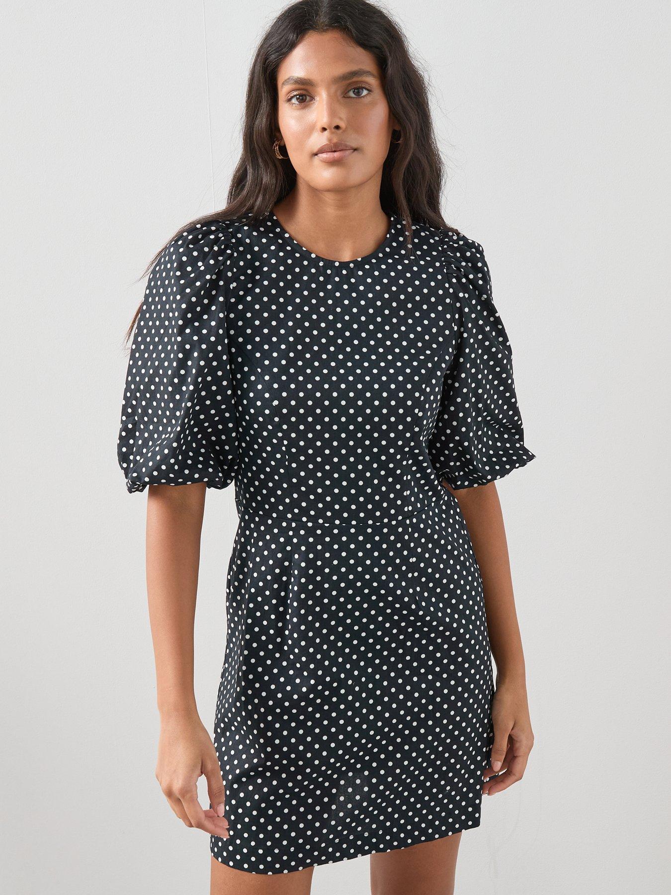 Polka Dot Surplice V-Neck Puff Sleeve Mini Dress