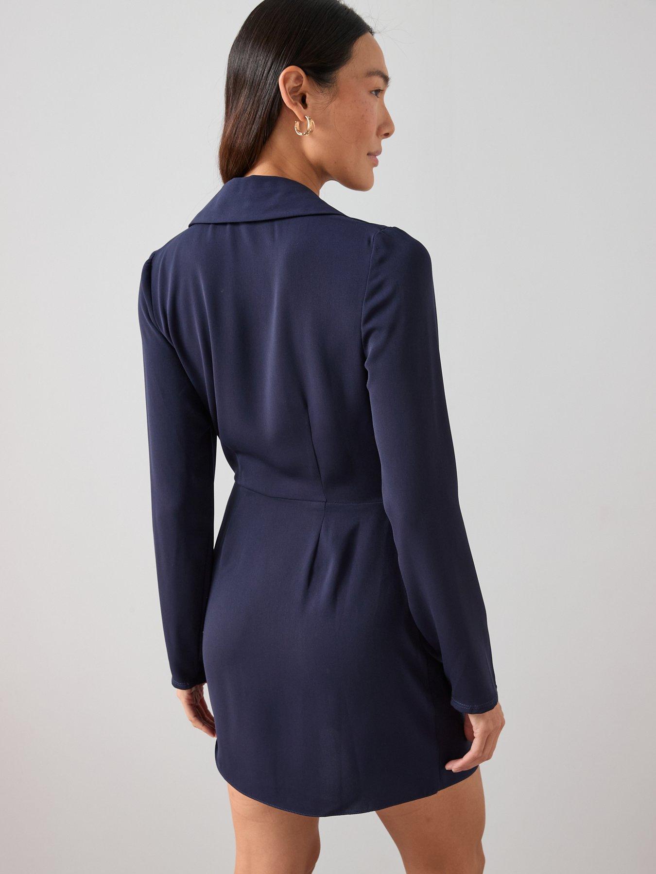 Image 2 of 7 of The Very Collection Long Sleeve Draped Wrap Dress - Blue