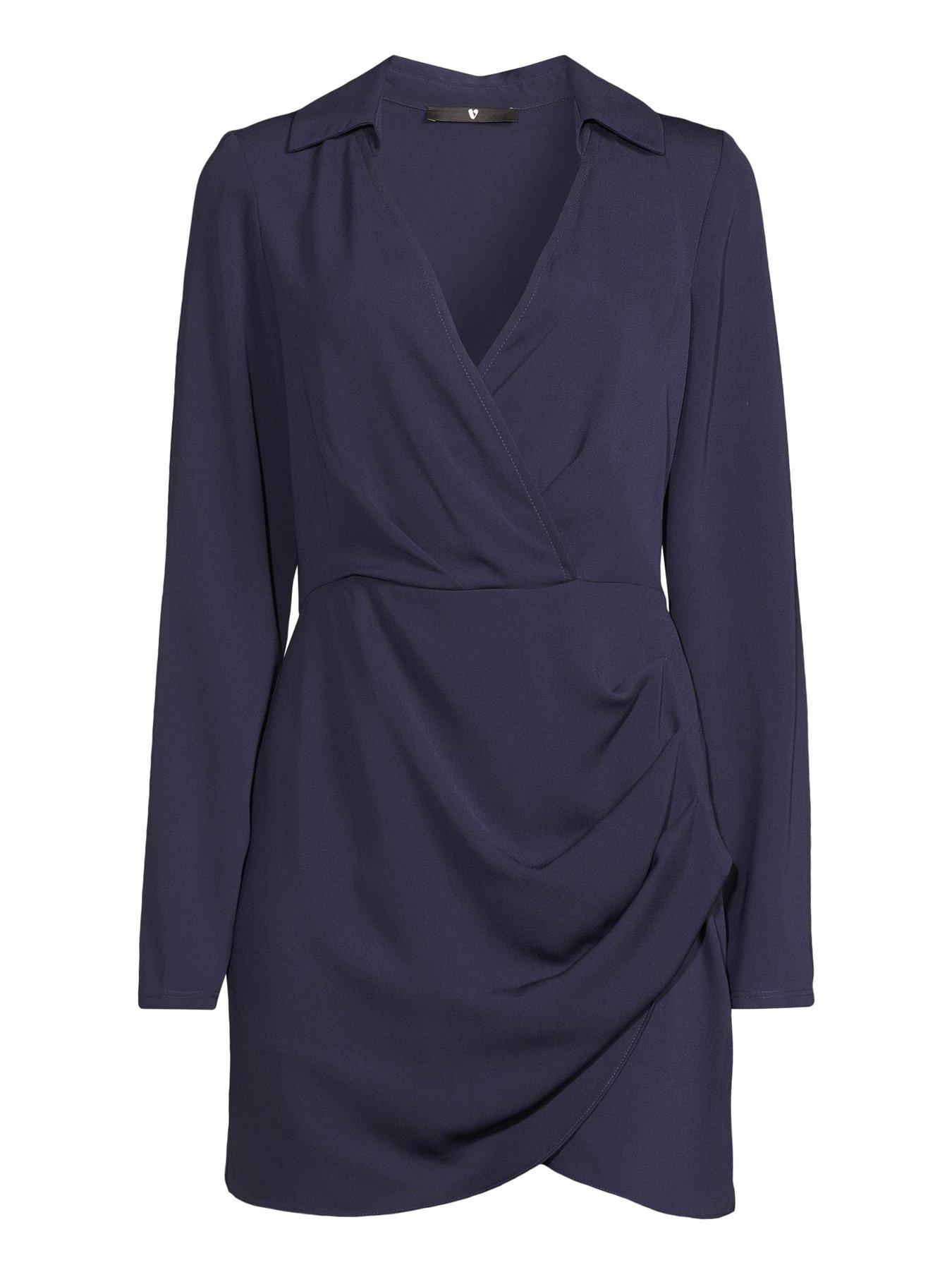 Image 7 of 7 of The Very Collection Long Sleeve Draped Wrap Dress - Blue