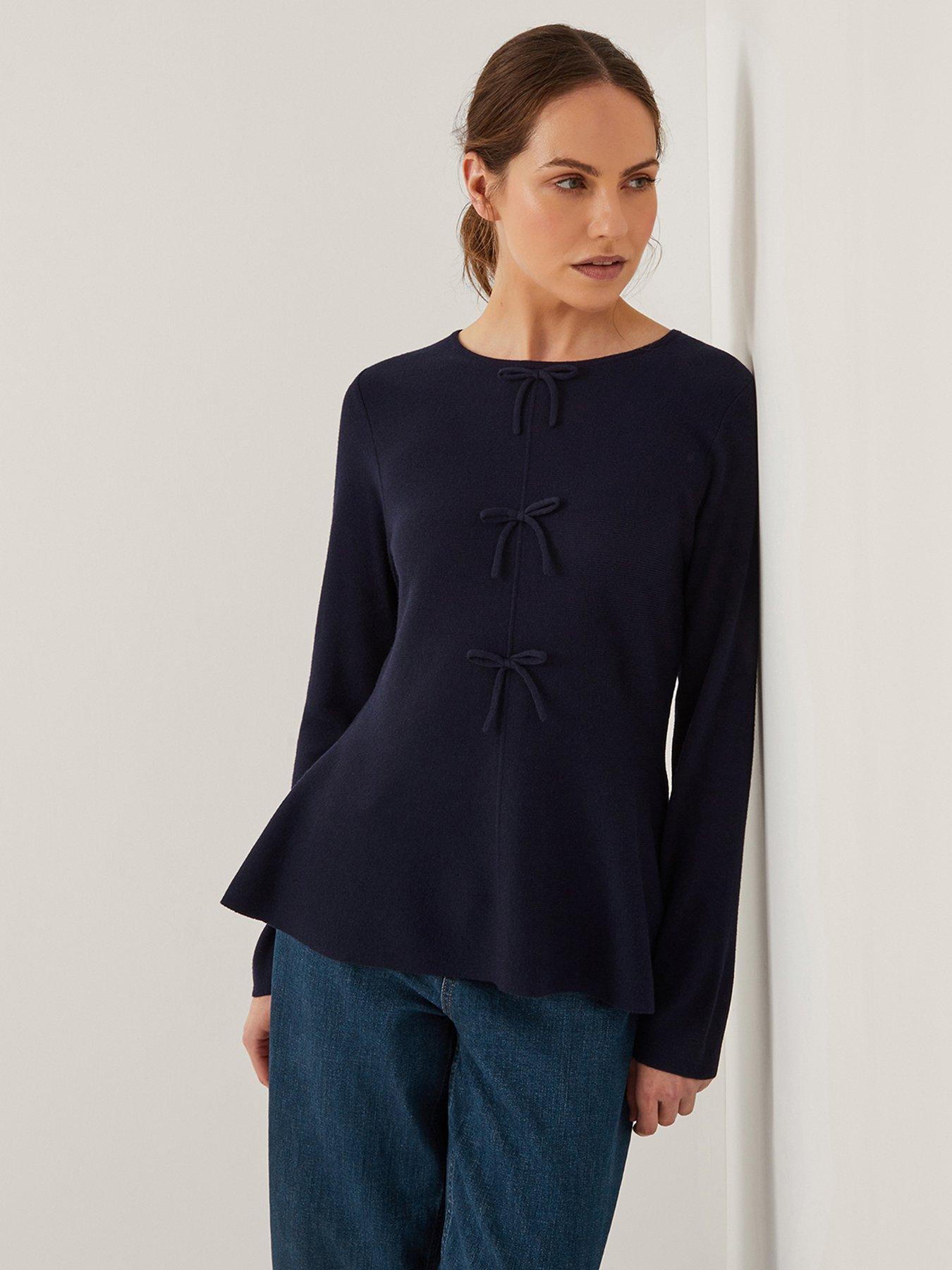 undefined Paula Peplum Bow Jumper Blue - Navy