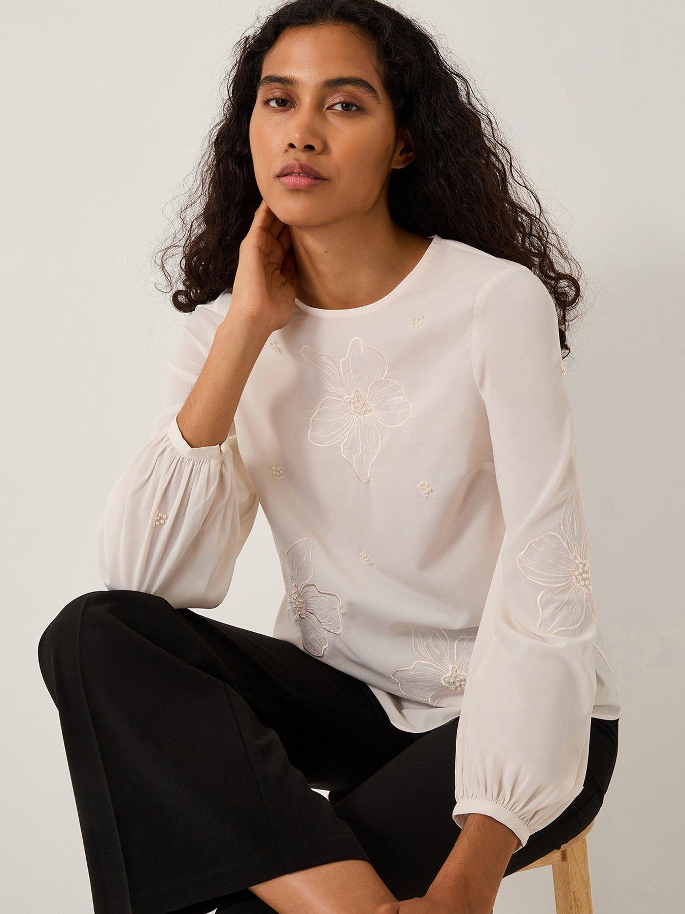 Monsoon Regina Beaded Blouse - Cream
