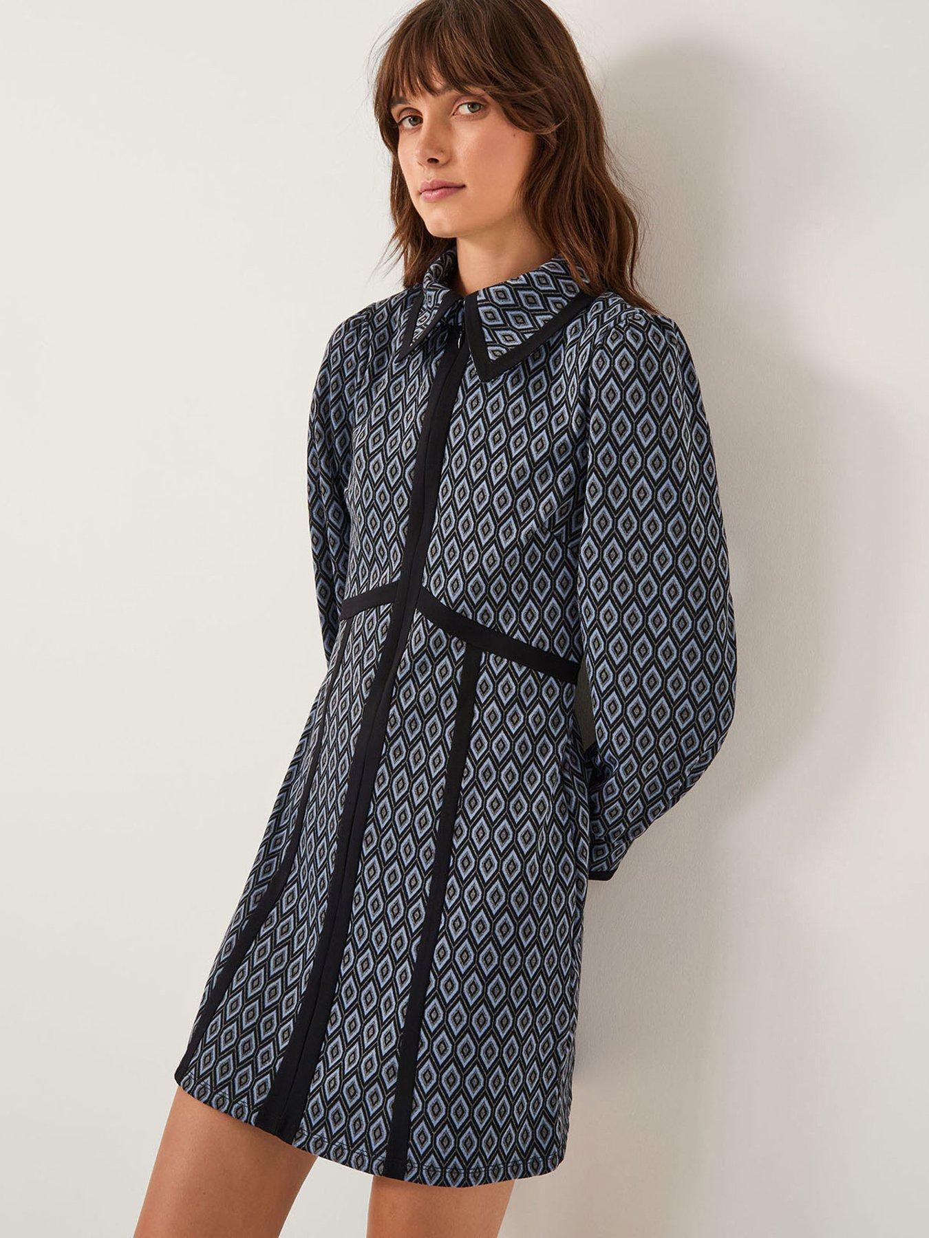 Image 1 of 4 of Monsoon Jen Jacquard Dress - Grey