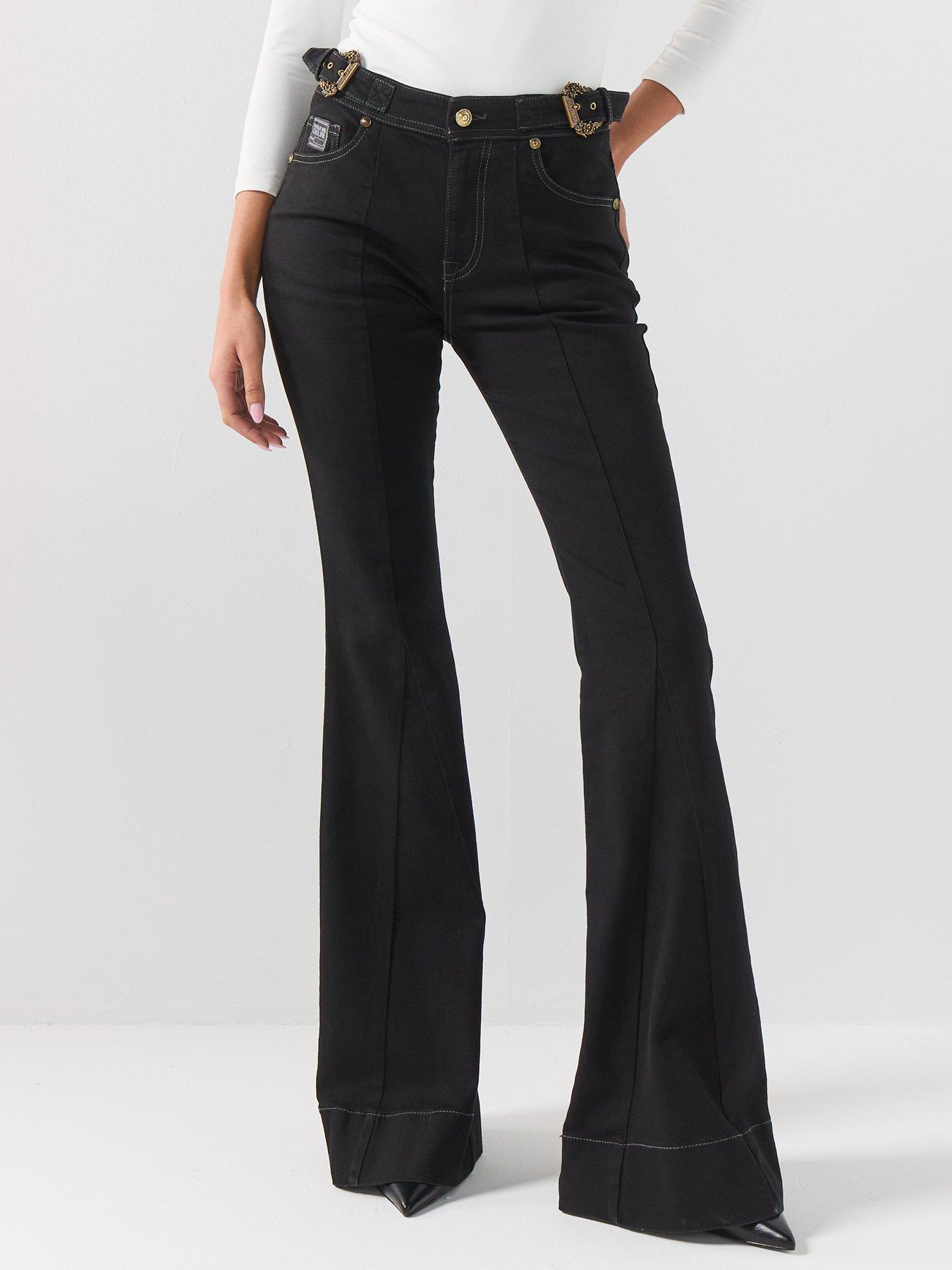 Image 1 of 6 of Versace Jeans Couture Buckle Pocket Flared Jeans