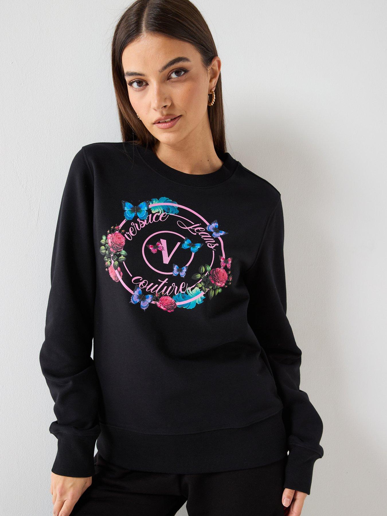 Image 1 of 5 of Versace Jeans Couture Logo Butterfly Sweatshirt - Black