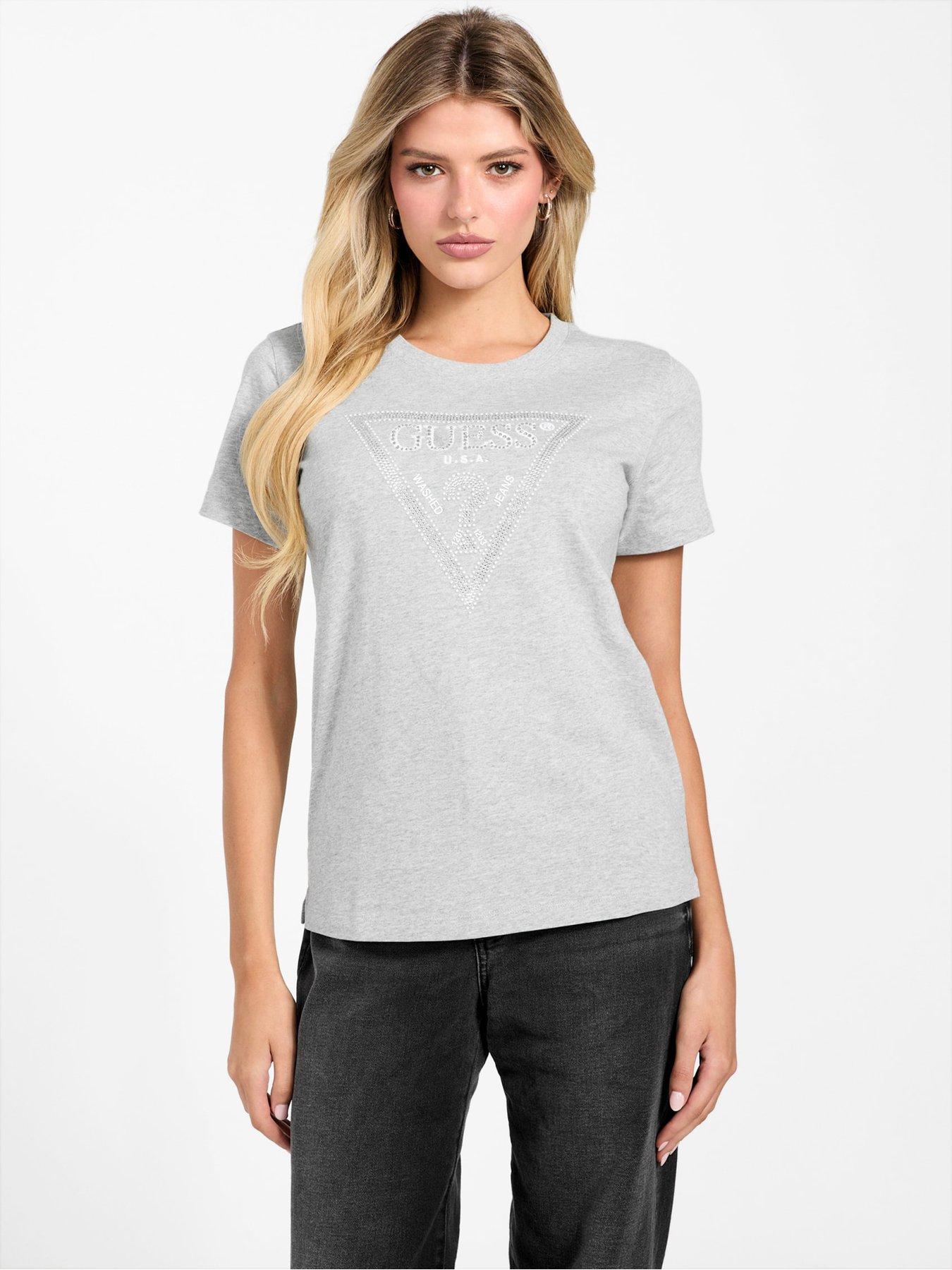 Guess Short Sleeve Krystal Triangle T-Shirt - Grey
