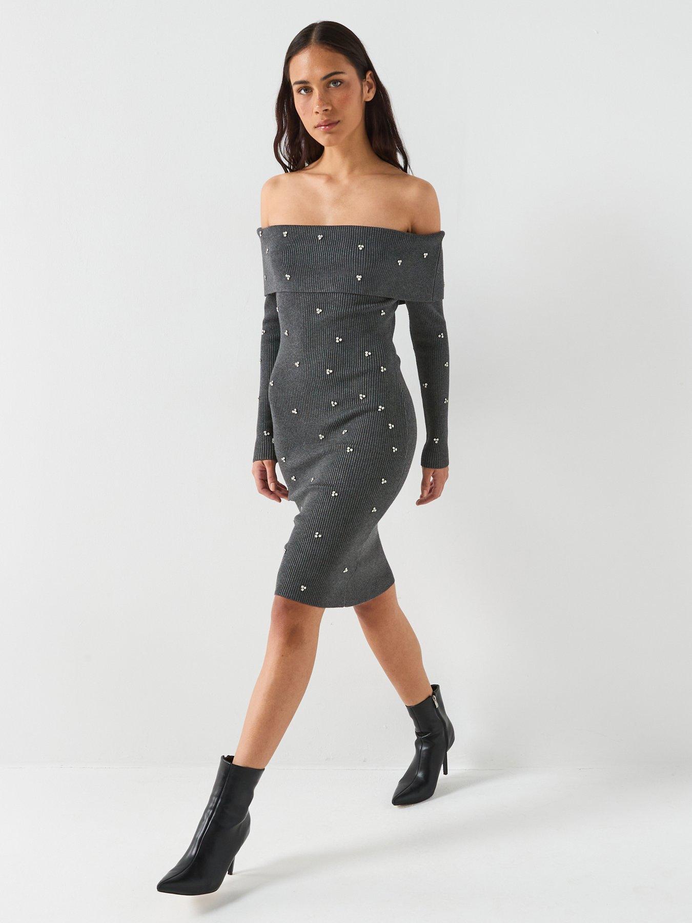 Guess Alisha Ribbed Dress - Grey