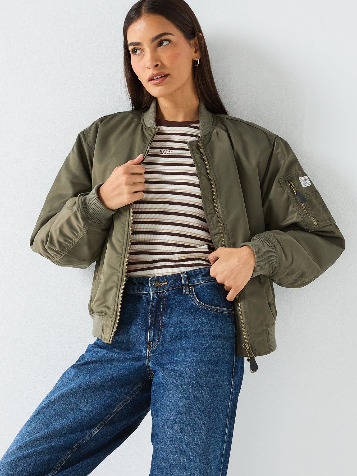 Guess Jeans: Long Sleeve Bomber Jacket - Khaki