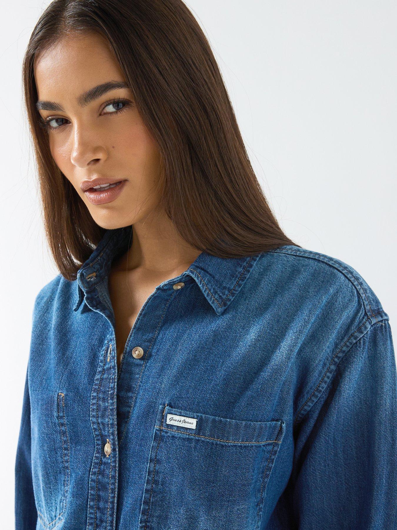 Guess Jeans Cropped Long Sleeve Denim Shirt - Blue | Very