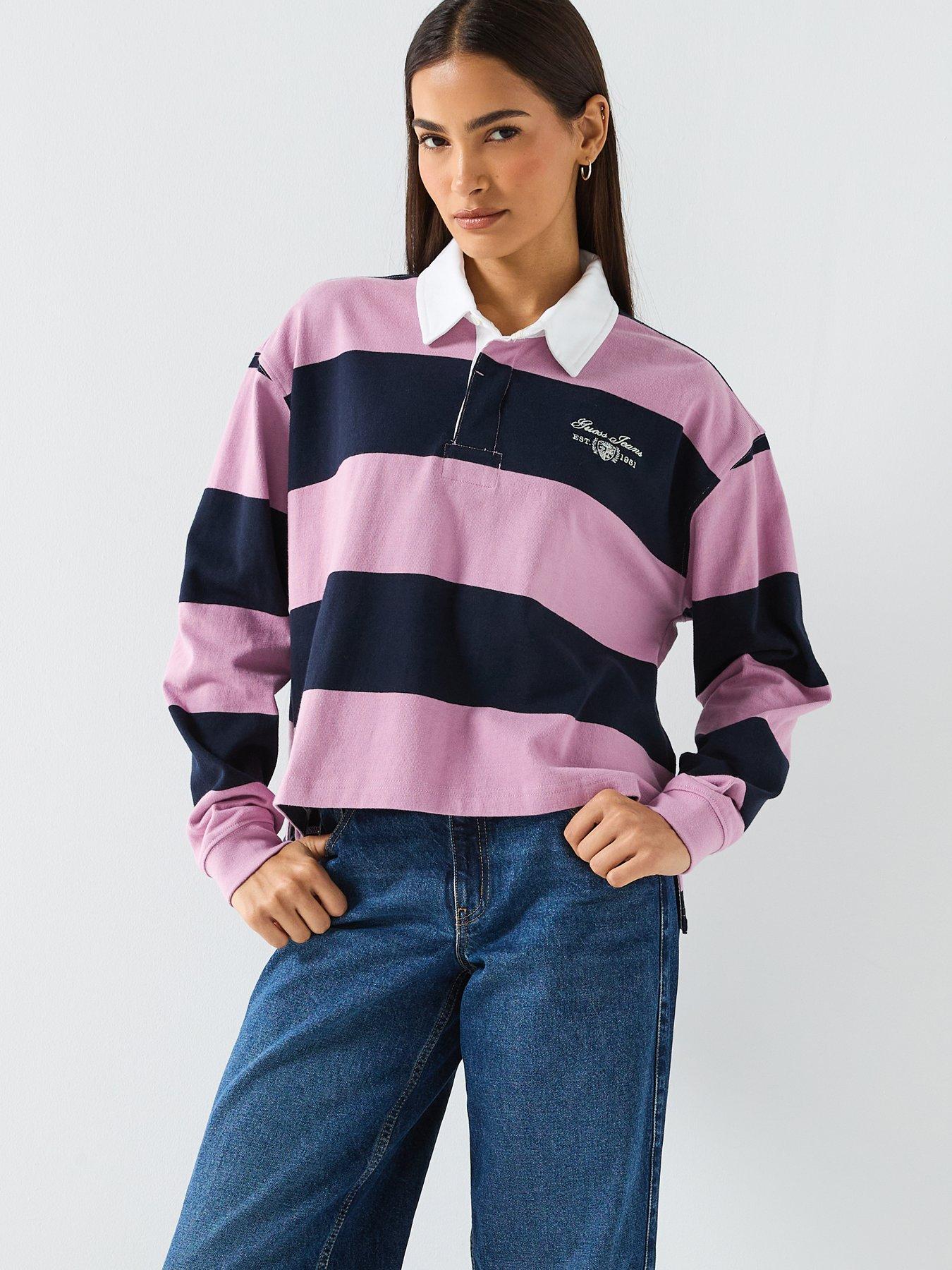 Guess Jeans Long Sleeve Rugby Polo Shirt - Pink