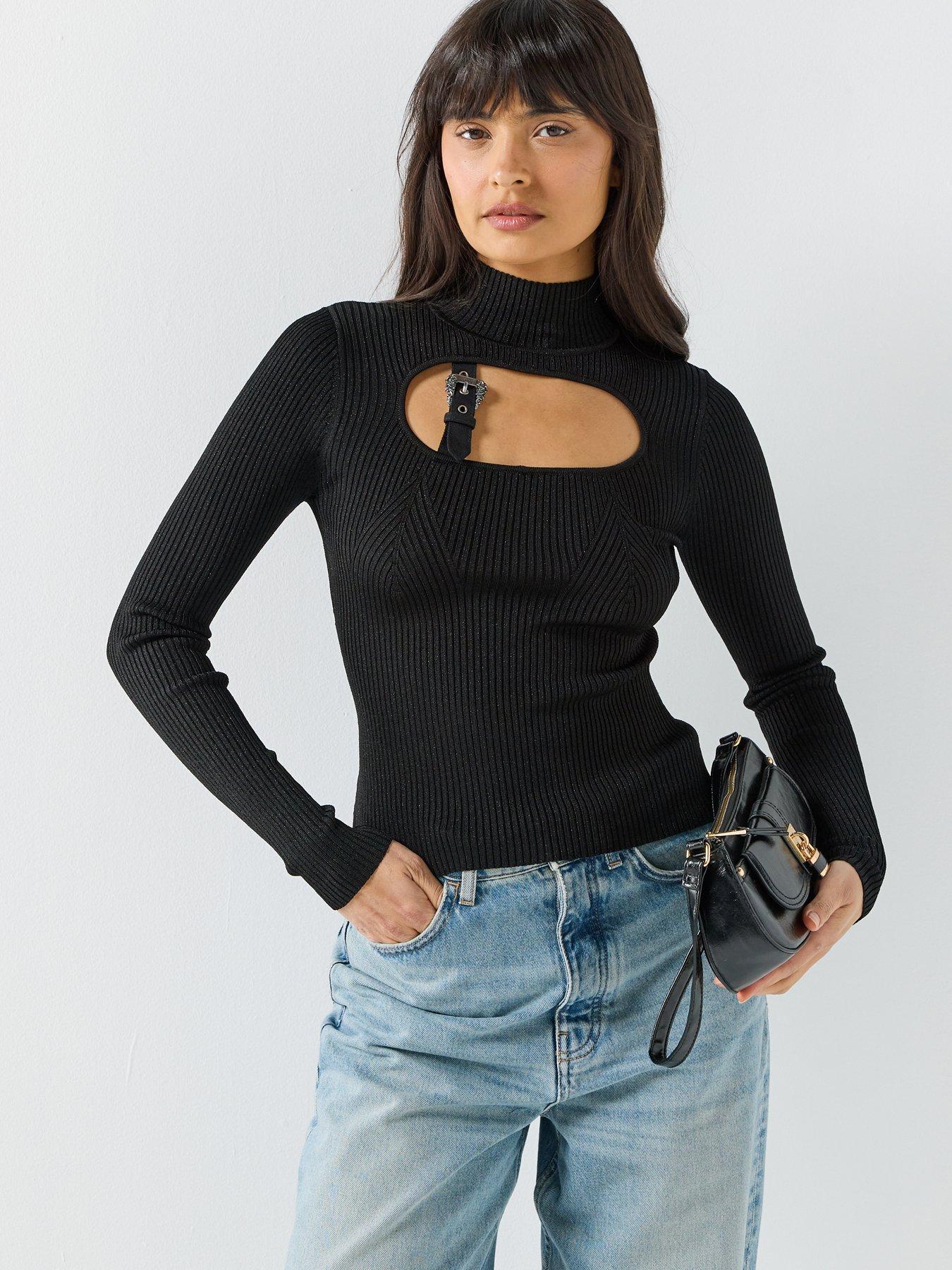 Versace Jeans Couture Buckle High Neck Knit Top