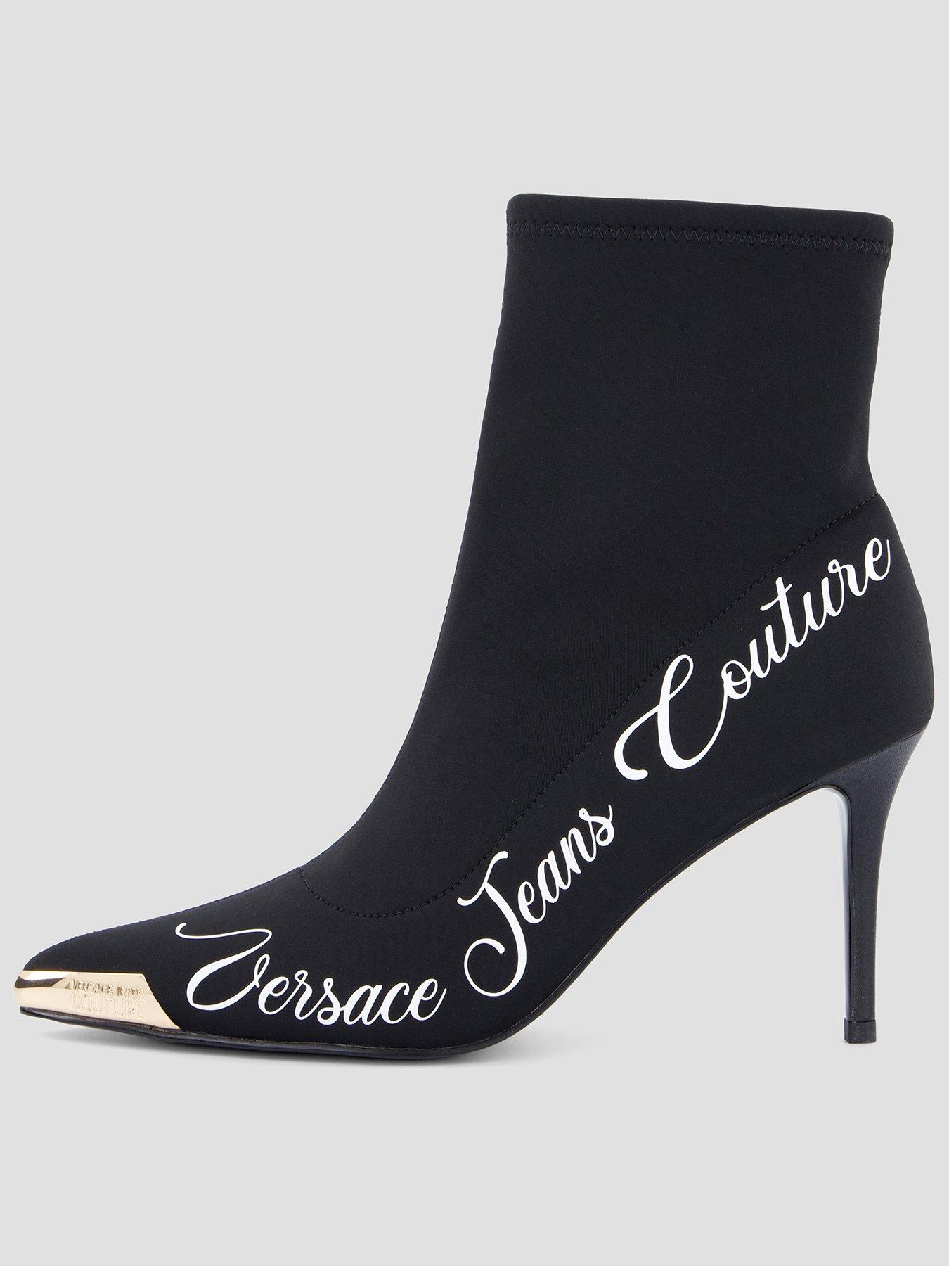 Versace Jeans Couture Fondo Scarlett Script Logo Heeled Boot - Black