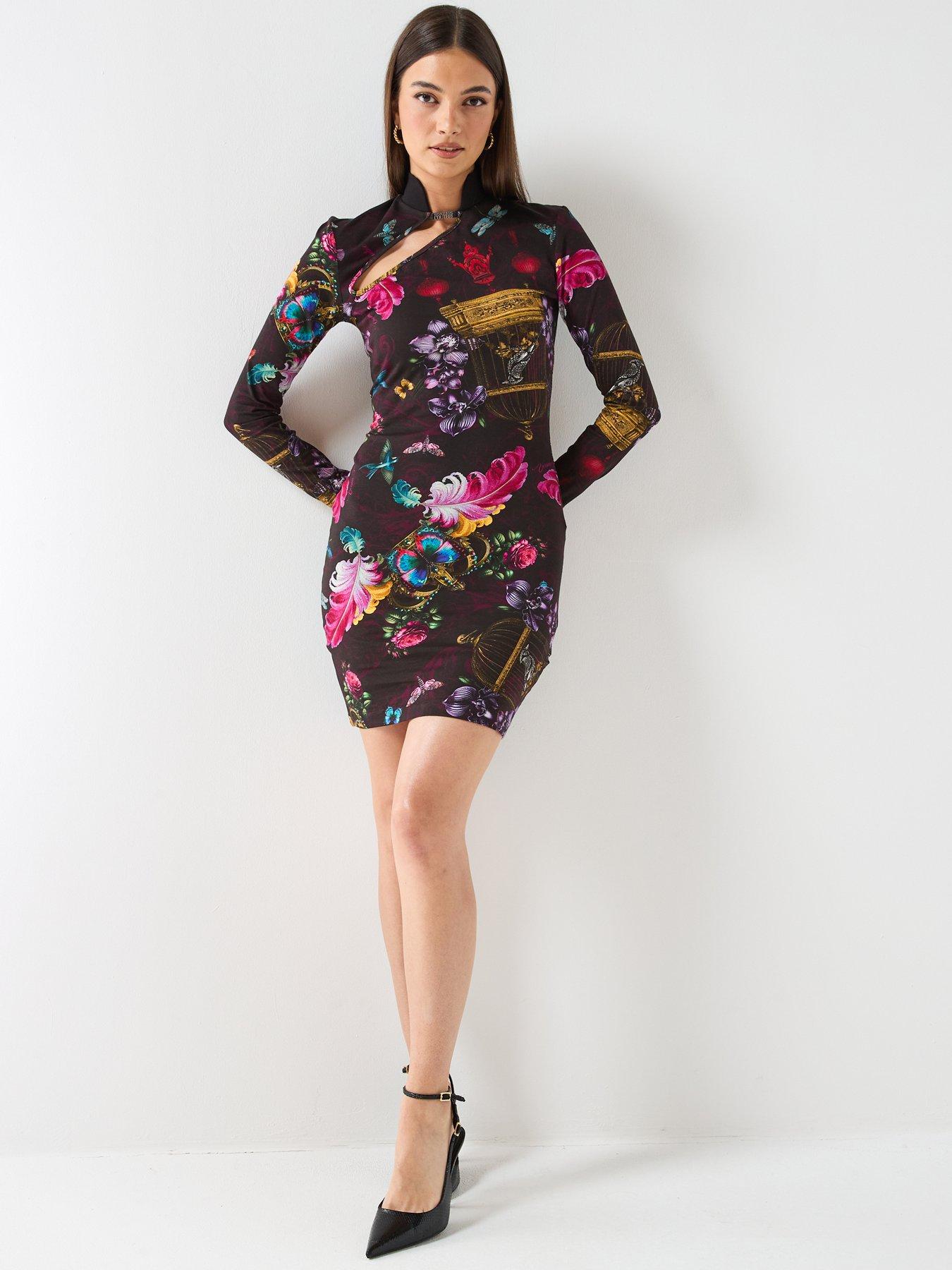 princess polly baby blue dress Versace Printed Mini Dress - Black Dresses, Clothing - VES200977