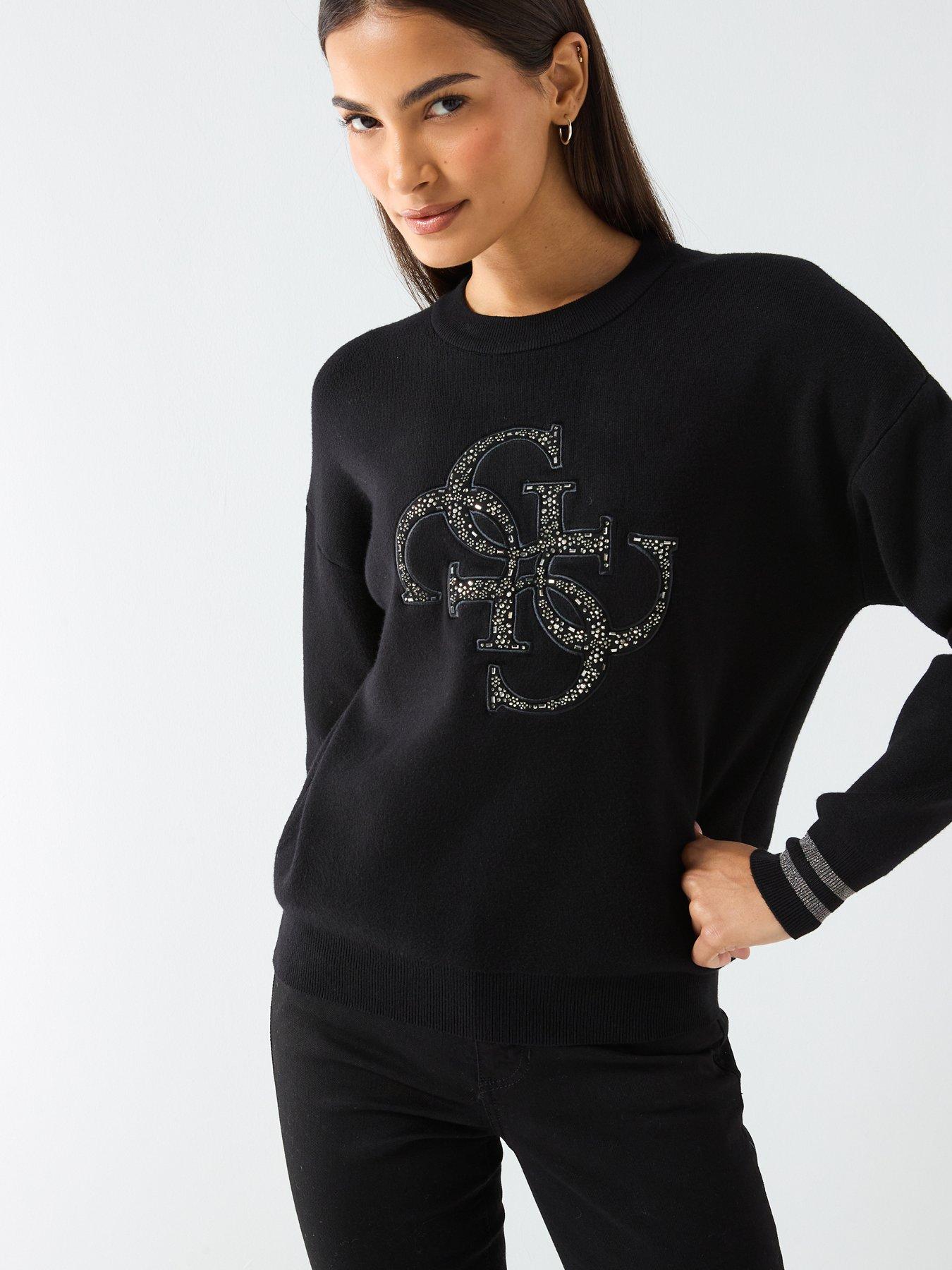 Guess Long Sleeve Sylvie Logo Sweater - Black
