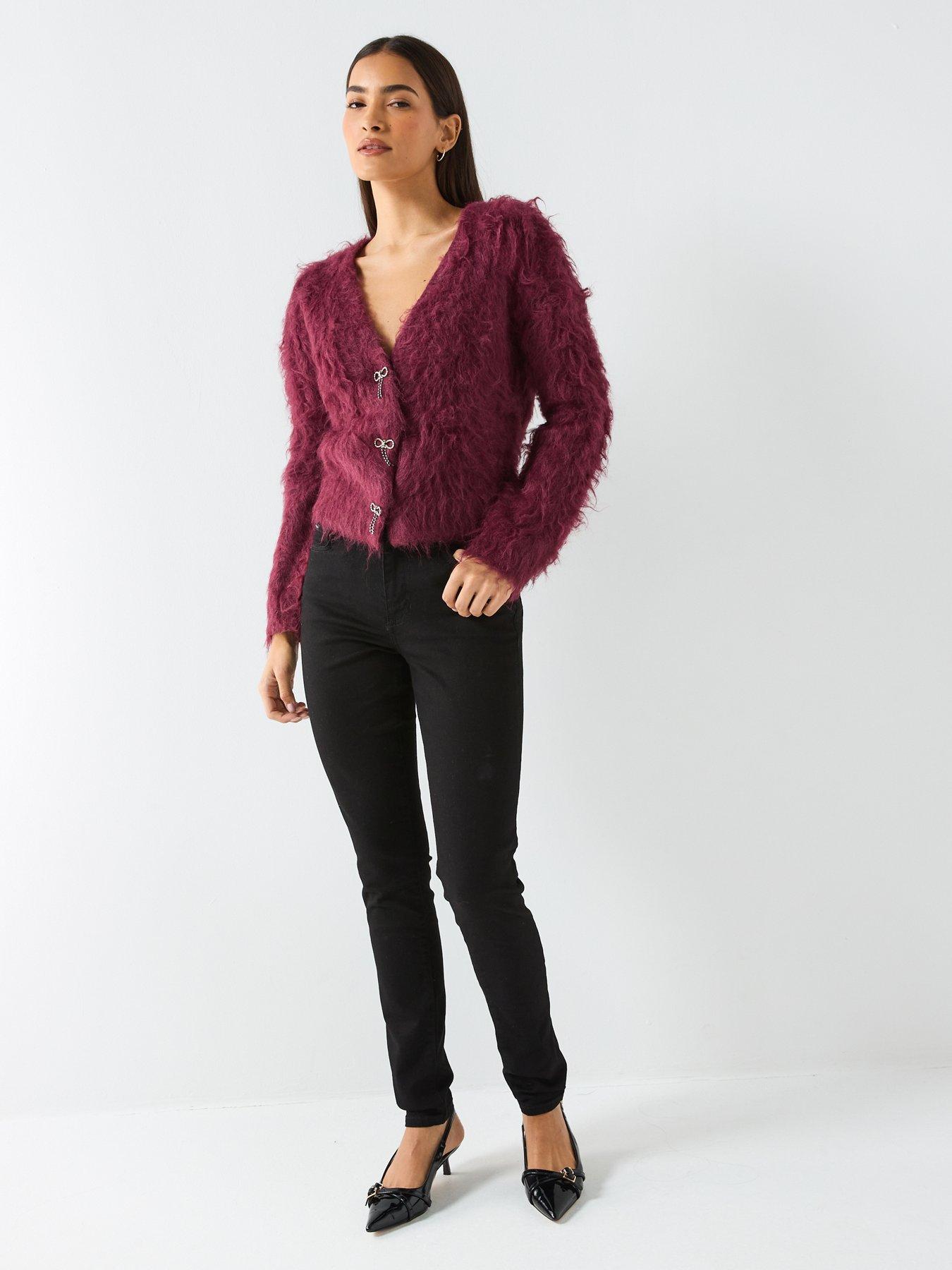【ボルドー(G596)】GUESS カーディガン (W)Tomiko Bow Button Cardi Guess Long Sleeve Bow Button Cardigan - Dark Red | Very