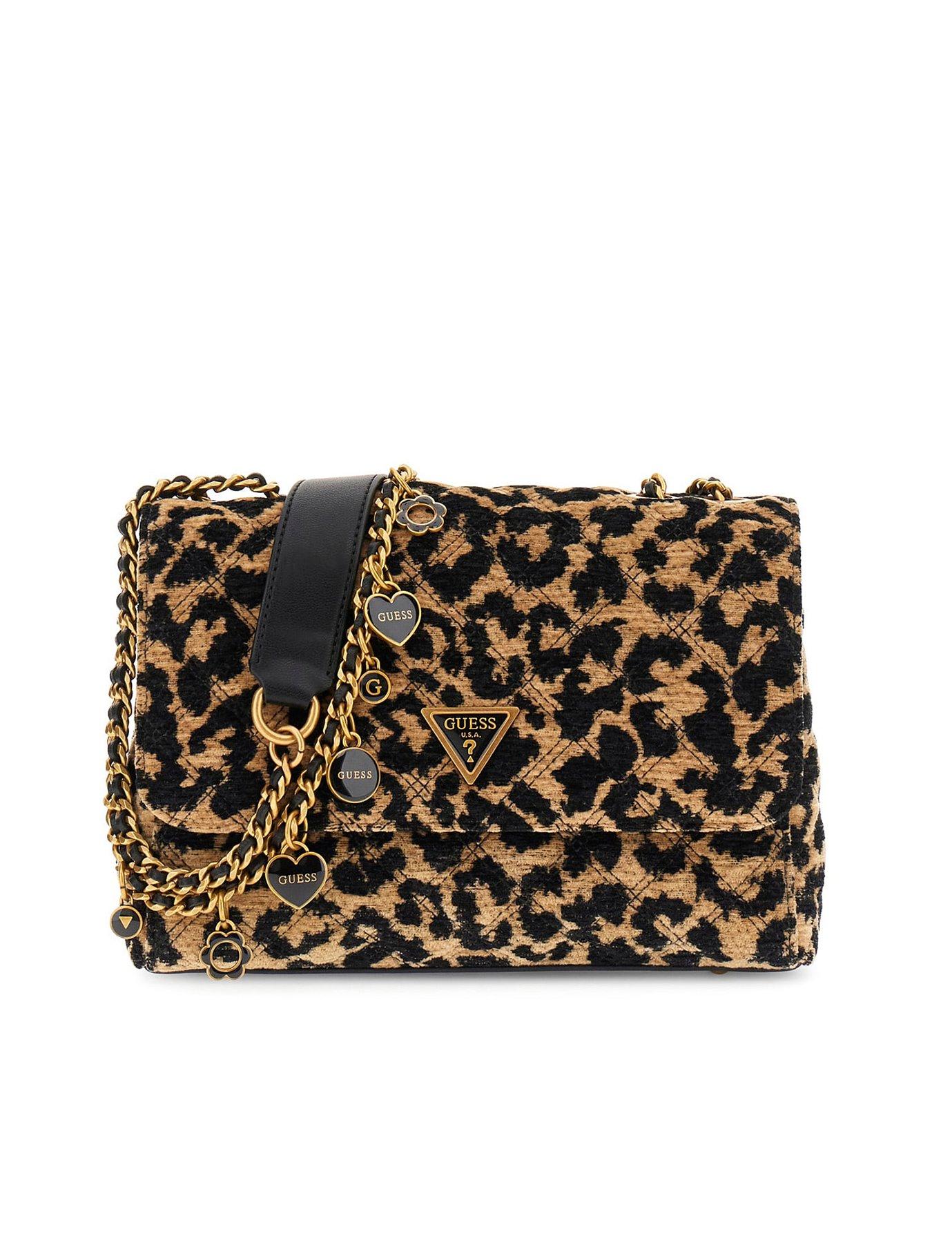 Guess Giully Animalier-Effect Velvet Crossbody - Brown