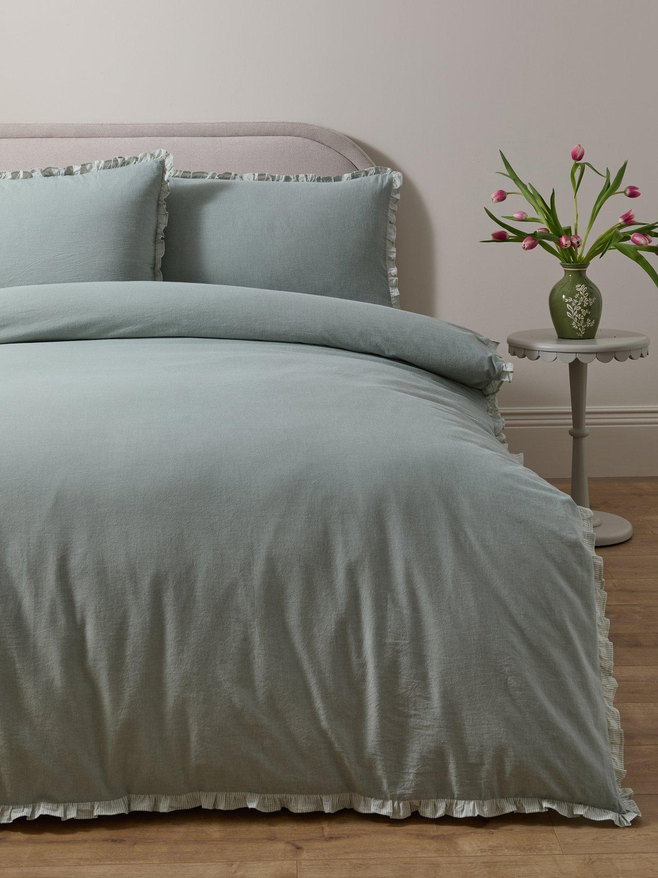 The Very Collection 100% Cotton Duvet Set With Stripe Ruffle Edge