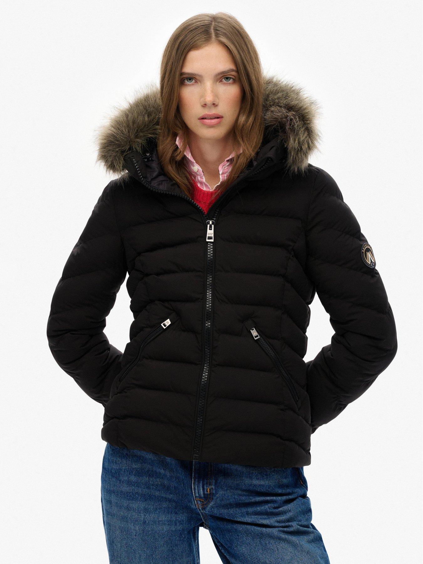 Superdry Fuji Faux Fur Hood Padded Jacket Black Very