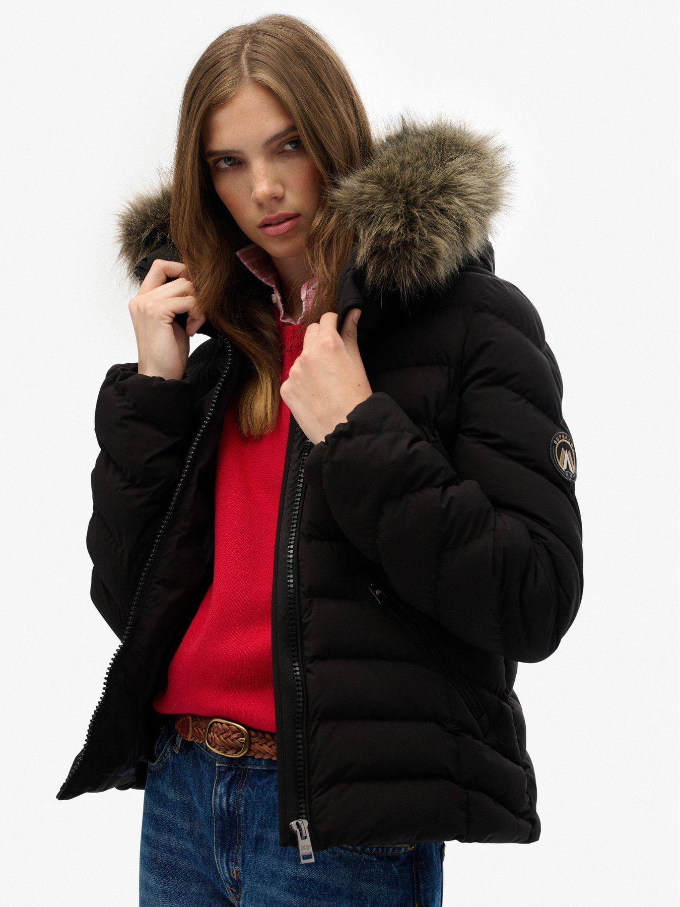 Superdry Fuji Faux Fur Hood Padded Jacket Black Very