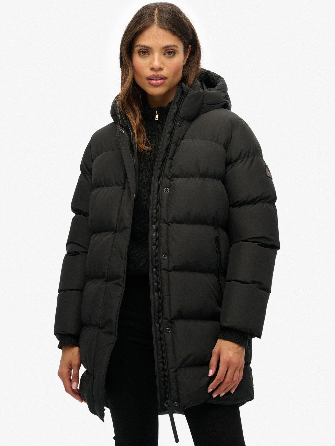 Superdry Hooded Sports Puffer Mid Jacket - Black