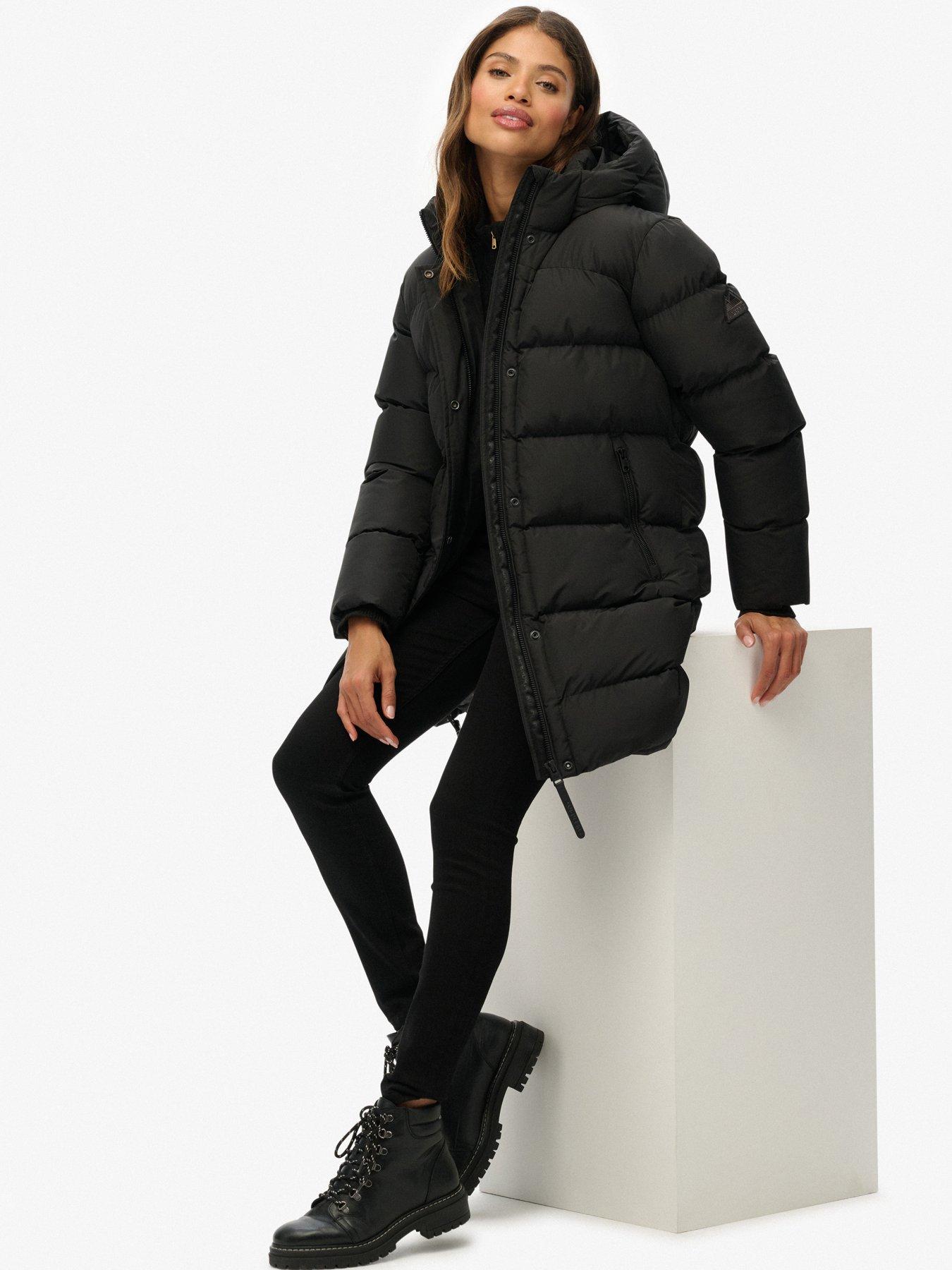 Image 2 of 6 of Superdry Hooded Sports Puffer Mid Jacket - Black