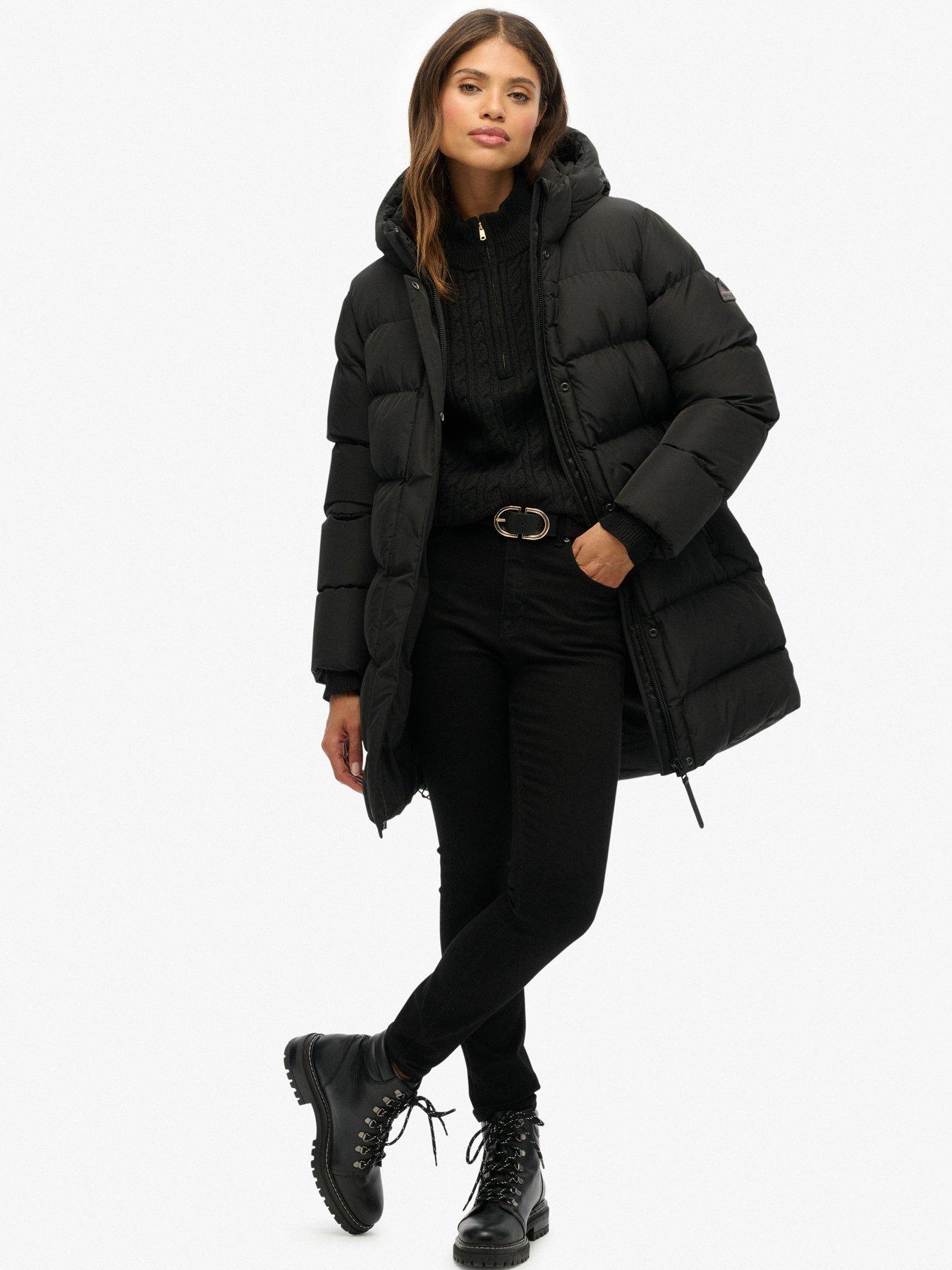 Image 3 of 6 of Superdry Hooded Sports Puffer Mid Jacket - Black