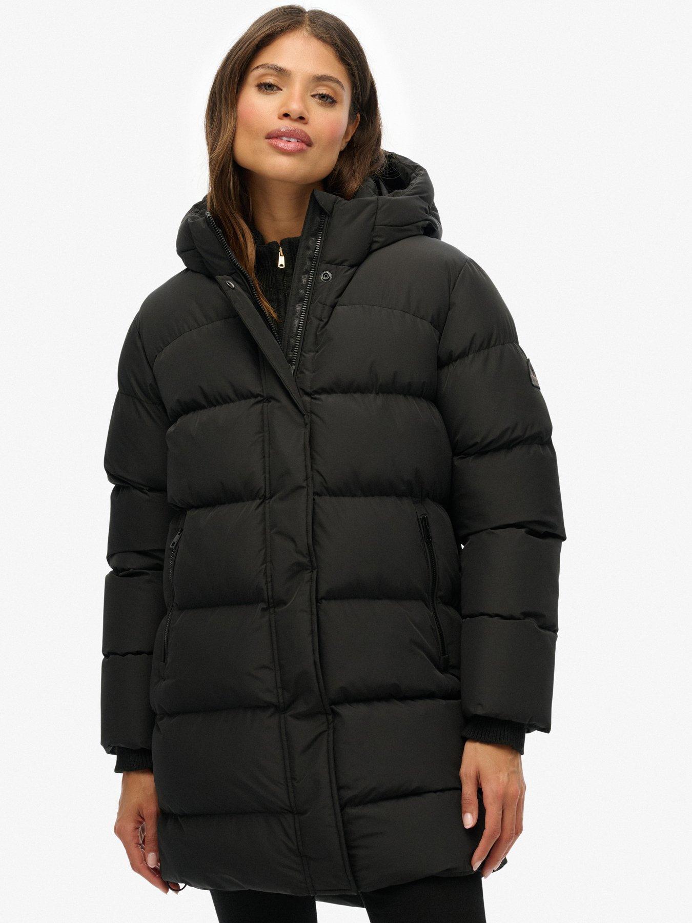 Image 4 of 6 of Superdry Hooded Sports Puffer Mid Jacket - Black