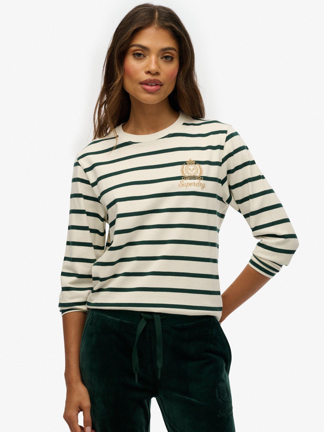 Superdry Country Club Long Sleeve Stripe Top - White