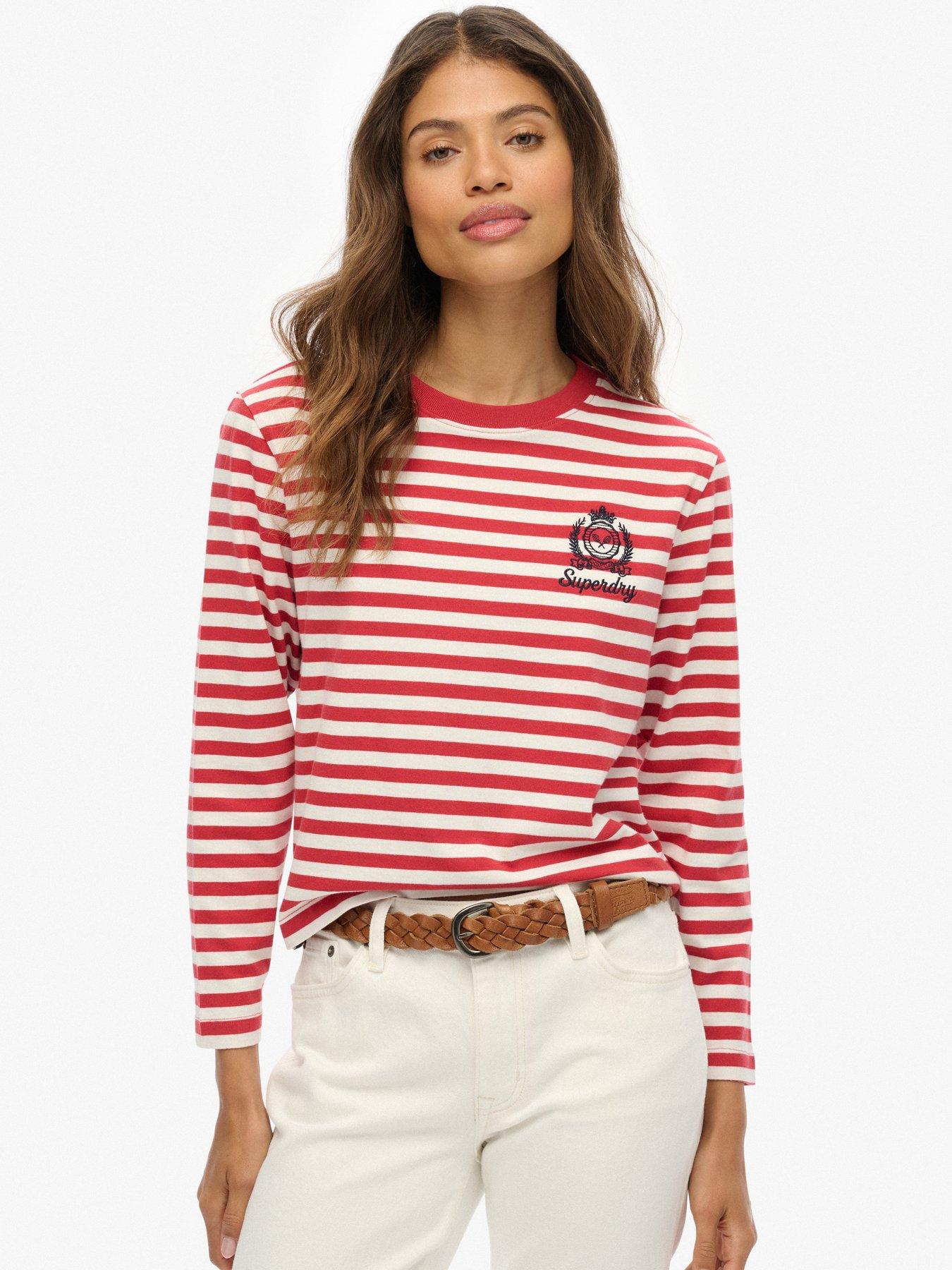 Superdry Country Club Long Sleeve Stripe Top - Red