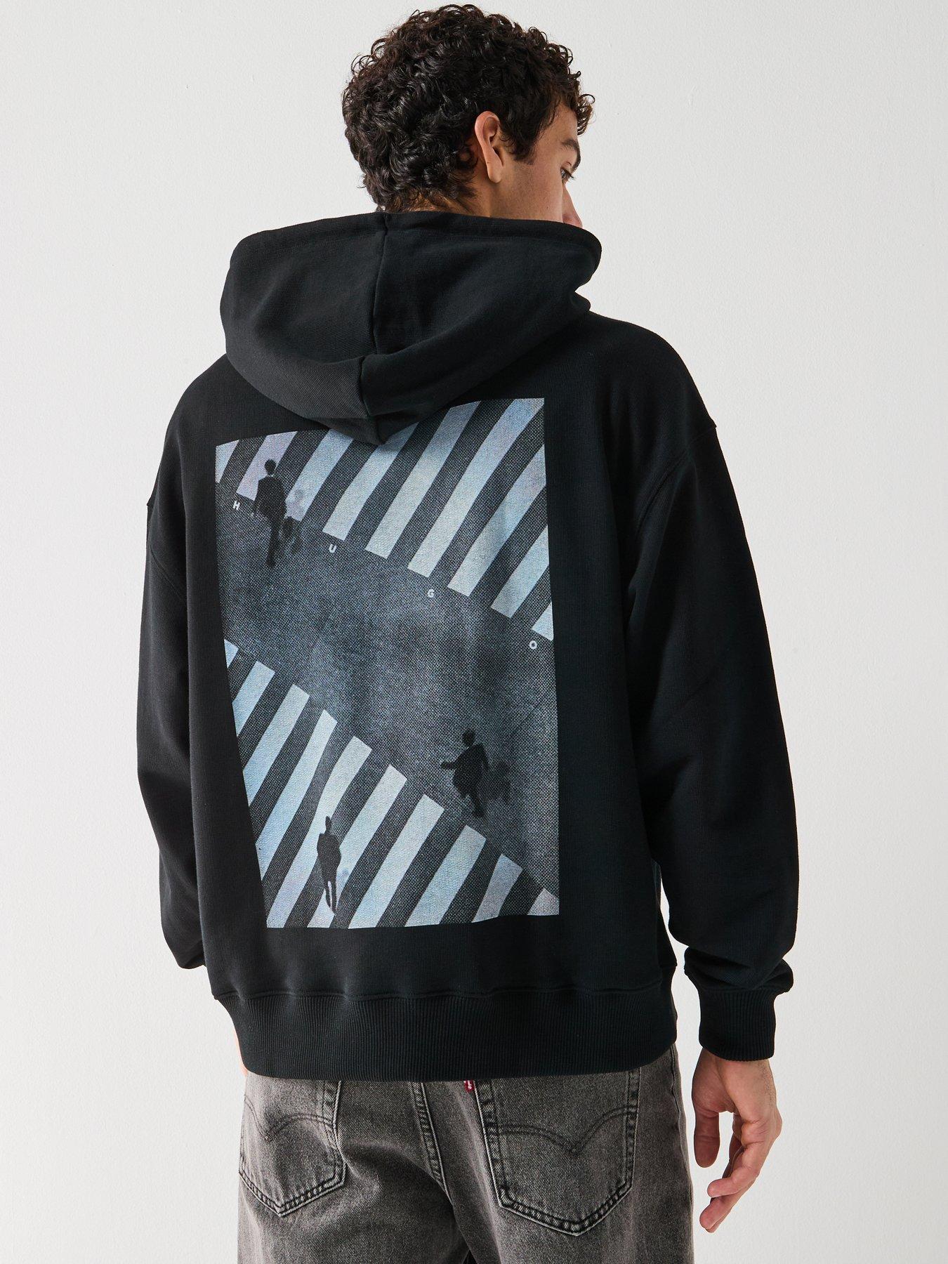 HUGO Doland Crossing Back Graphic Oversized Fit Hoodie - Black